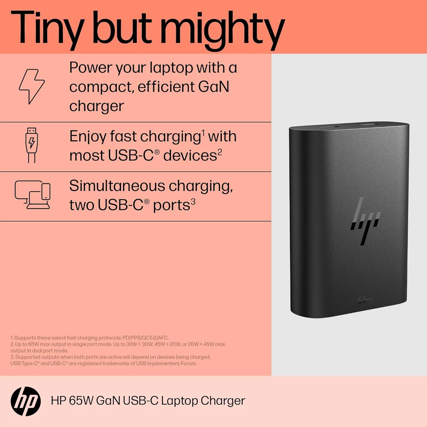 شارژر لپ تاپ 65 واتی HP USB-C GaN