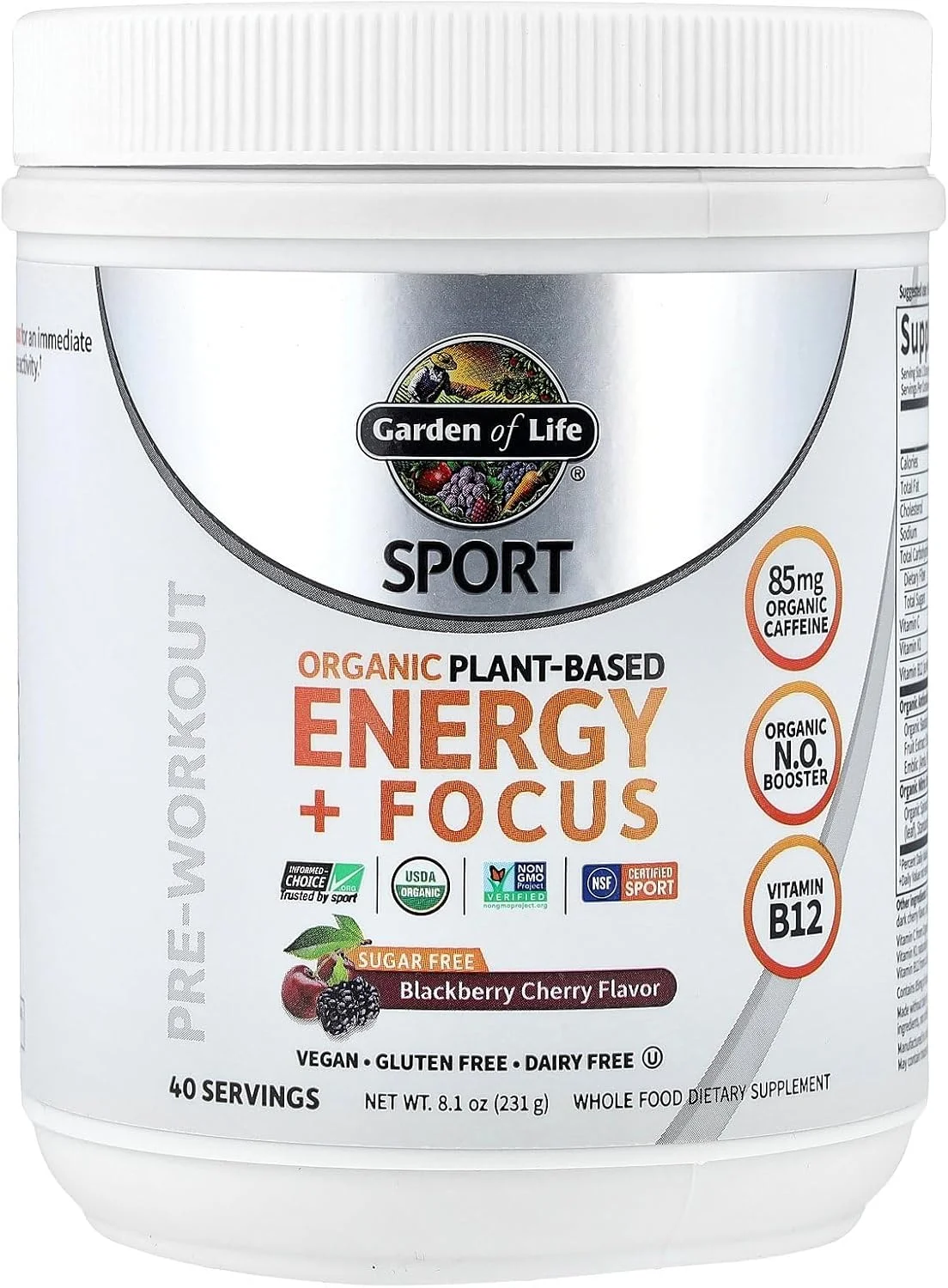 پودر انرژی و تمرکز گیاهی ارگانیک Garden of Life Sport، فاقد شکر و گلوتن، طعم بلکبری و گیلاس با 85 میلیگرم کافئین، تقویتکننده طبیعی NO، ویتامین B12، 40 سروینگ، 230 گرم پودر انرژی و تمرکز گیاهی ارگانیک Garden of Life Sport، فاقد شکر و گلوتن، طعم بلکبری و گیلاس با 85 میلیگرم کافئین، تقویتکننده طبیعی NO، ویتامین B12، 40 سروینگ، 230 گرم