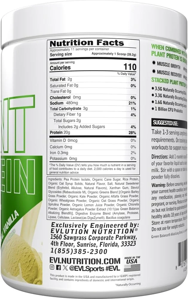 پودر پروتئین گیاهی ترکیبی Evlution Nutrition، وگان، غیر تراریخته، بدون گلوتن، حاوی پروبیوتیک، آمینو اسیدهای شاخه دار، فیبر، کمپلکس پروتئین گیاهی، 300 گرم (وانیل طبیعی) پودر پروتئین گیاهی ترکیبی Evlution Nutrition، وگان، غیر تراریخته، بدون گلوتن، حاوی پروبیوتیک، آمینو اسیدهای شاخه دار، فیبر، کمپلکس پروتئین گیاهی، 300 گرم (وانیل طبیعی)