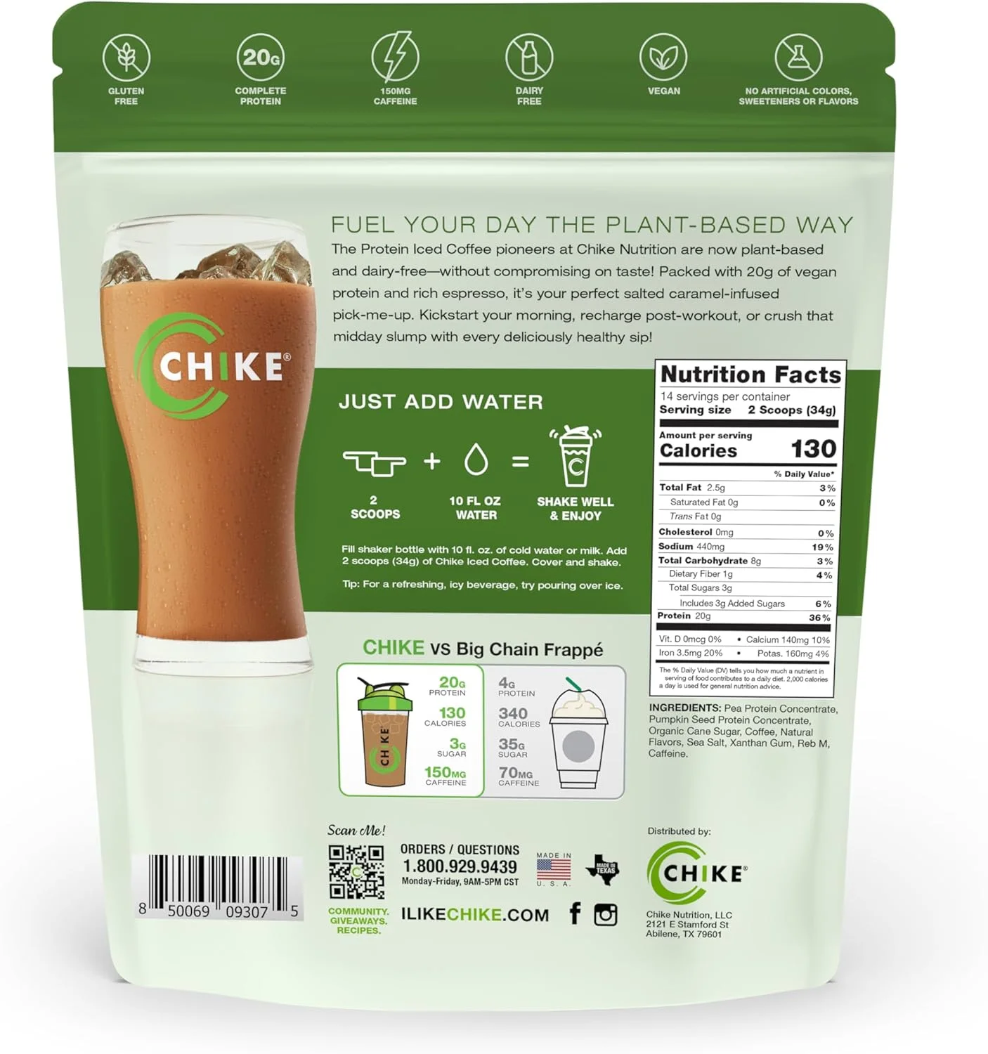 نوشیدنی قهوه سرد پروتئینی با طعم لاته کارامل نمکی چیکه، پروتئین گیاهی، 476 گرم نوشیدنی قهوه سرد پروتئینی با طعم لاته کارامل نمکی چیکه، پروتئین گیاهی، 476 گرم