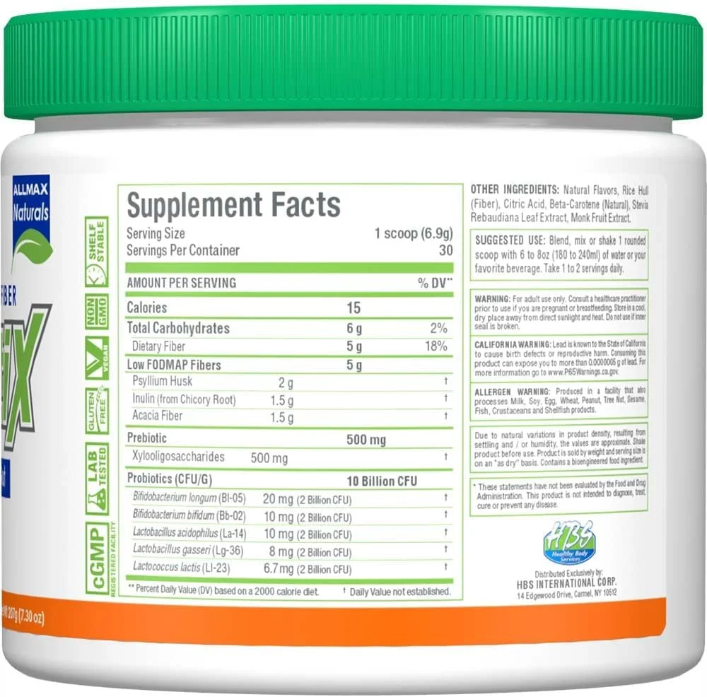 آل مکس نچرالز - فیبر بایوتیکس - پشتیبانی از سلامت دستگاه گوارش، سم زدایی و هضم برای روده ای سالم و شاد (207 گرم، پرتقالی)
