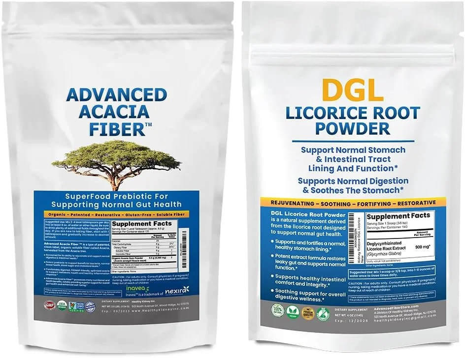 پودر فیبر اقاقیا پیشرفته، بسته 1.13 کیلوگرمی (1130 گرم) پودر فیبر محلول برای ترمیم روده نفوذپذیر + مکمل شیرین بیان DGL: تسکین معده، ترمیم روده نفوذپذیر، پودر DGL برای ترمیم دستگاه گوارش، تسکین اسید - پودر عصاره ریشه شیرین بیان DGL، 140 سروینگ