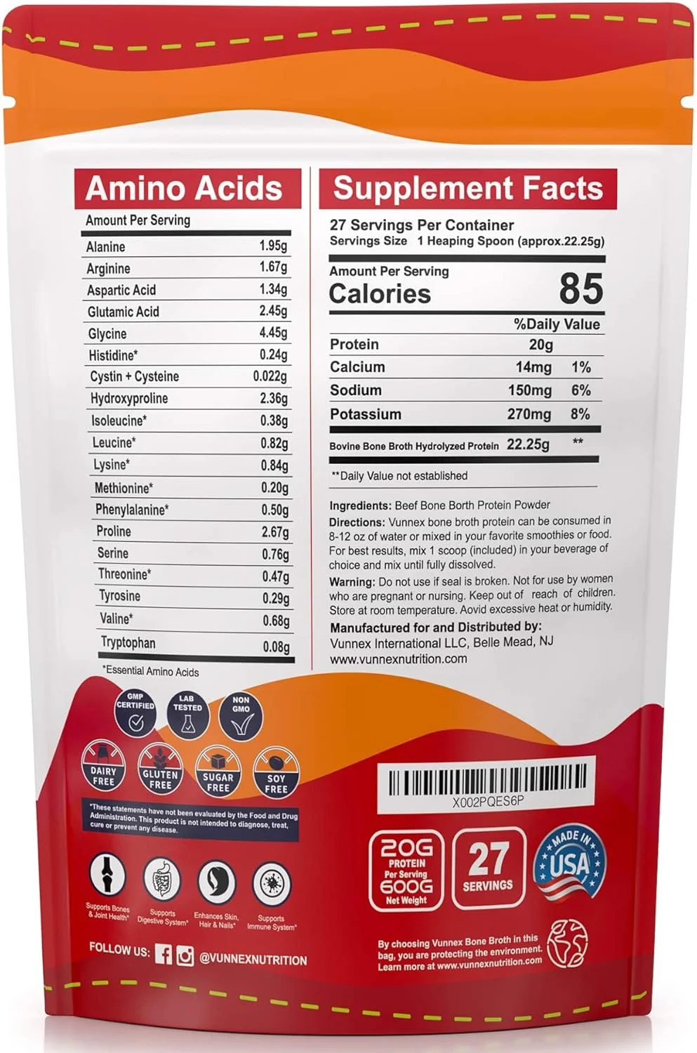 پودر پروتئین آب قلم بدون طعم برای سلامت روده و پشتیبانی از مفاصل، تغذیه شده با علف، پرورش یافته در مراتع، 20 گرم پروتئین گوشت گاو در هر وعده، کلاژن هیدرولیز شده فوری آب قلم، به راحتی مخلوط می شود، 600 گرم پودر پروتئین آب قلم بدون طعم برای سلامت روده و پشتیبانی از مفاصل، تغذیه شده با علف، پرورش یافته در مراتع، 20 گرم پروتئین گوشت گاو در هر وعده، کلاژن هیدرولیز شده فوری آب قلم، به راحتی مخلوط می شود، 600 گرم