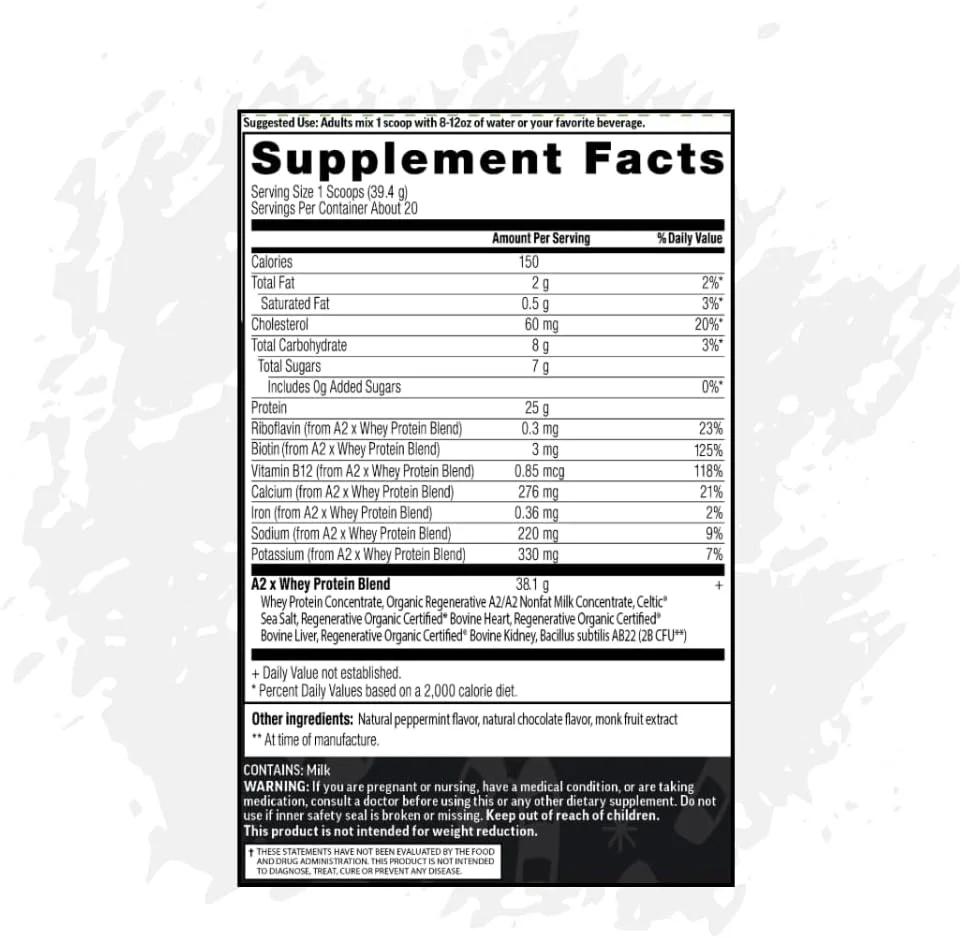 پودر پروتئین A2، میلک شیک نعنایی، 25 گرم پروتئین در هر وعده، ترکیب ارگانیک وی و کازئین A2/A2 با پروبیوتیک ها و نمک دریایی سلتیک، مکمل تمرین بدون گلوتن، غیر GMO، 20 وعده، 777 گرم پودر پروتئین A2، میلک شیک نعنایی، 25 گرم پروتئین در هر وعده، ترکیب ارگانیک وی و کازئین A2/A2 با پروبیوتیک ها و نمک دریایی سلتیک، مکمل تمرین بدون گلوتن، غیر GMO، 20 وعده، 777 گرم