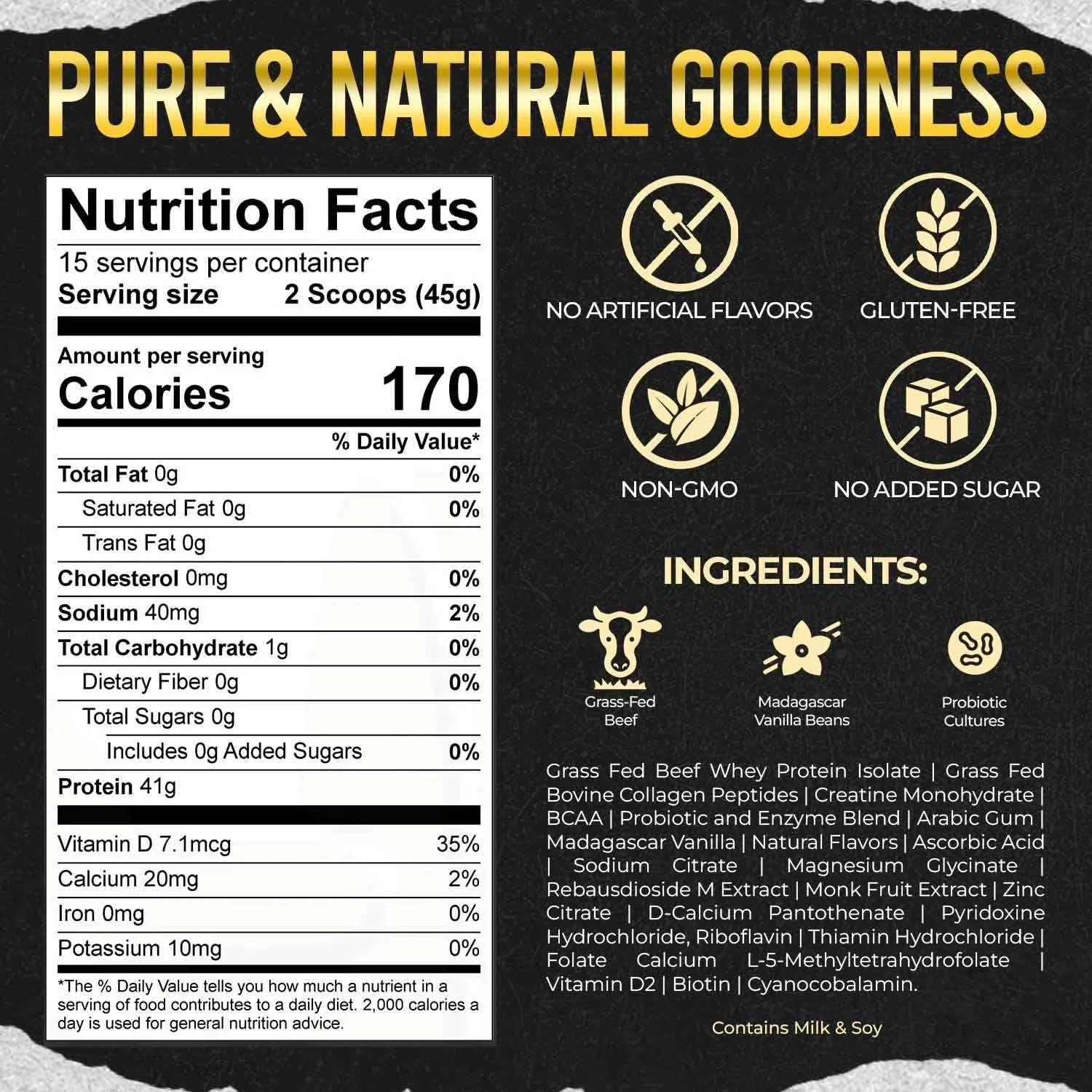 پودر پروتئین ایزوله گوشت گاو تغذیه شده با علف، 41 گرم پروتئین، 5 گرم کراتین مونوهیدرات، 4 گرم پودر BCAA، 5 گرم کلاژن، پروبیوتیک، بدون نفخ، ریکاوری عضلات، پودر ریکاوری بعد از تمرین - 15 سروینگ پودر پروتئین ایزوله گوشت گاو تغذیه شده با علف، 41 گرم پروتئین، 5 گرم کراتین مونوهیدرات، 4 گرم پودر BCAA، 5 گرم کلاژن، پروبیوتیک، بدون نفخ، ریکاوری عضلات، پودر ریکاوری بعد از تمرین - 15 سروینگ