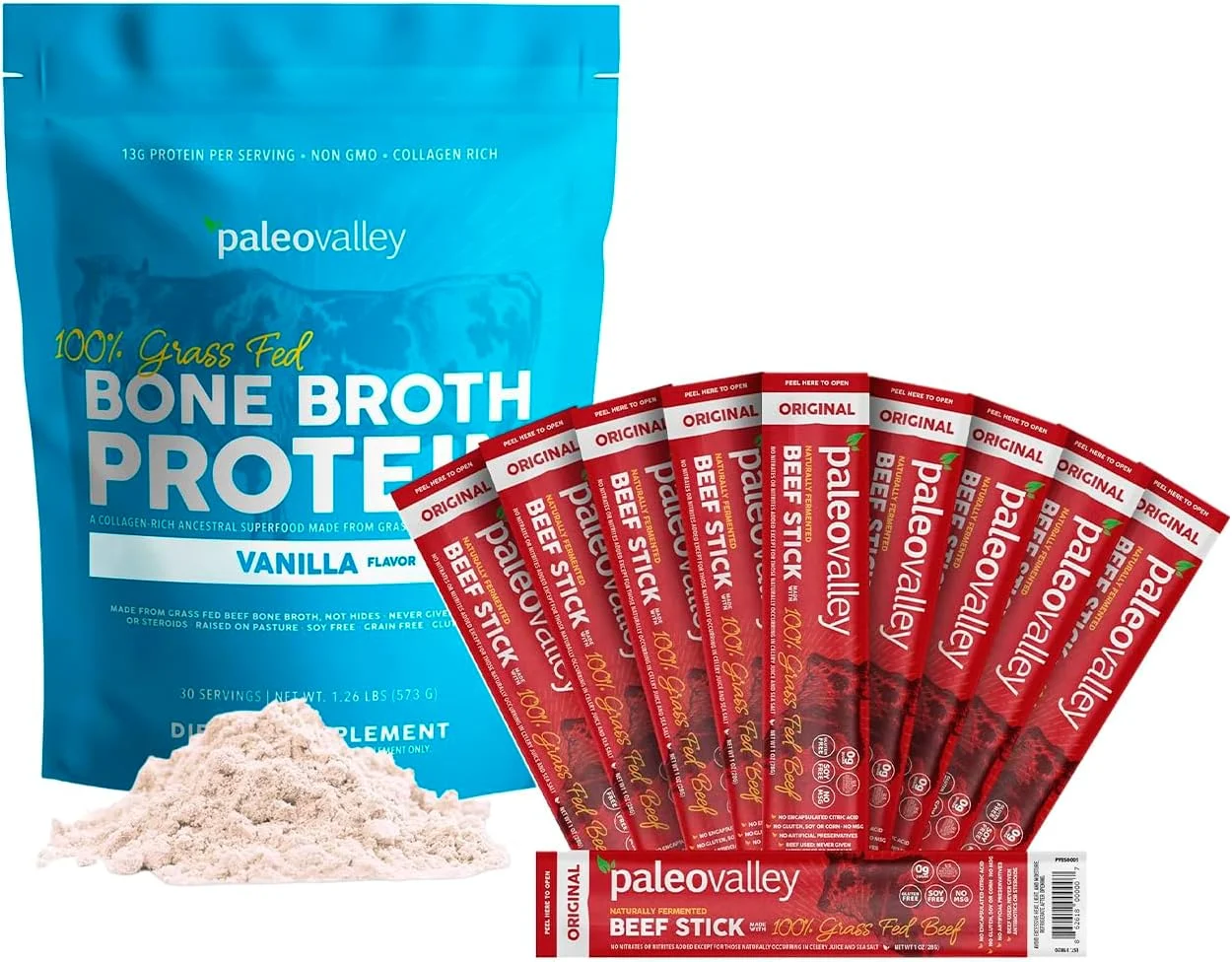 پودر پروتئین آب قلم استخوان گاو تغذیه شده با علف 100% Paleovalley و بسته استیک گوشت گاو - پپتیدهای کلاژن برای مو، پوست، روده، پشتیبانی از مفاصل، پروتئین بالا، مناسب برای کتو، بدون گلوتن پودر پروتئین آب قلم استخوان گاو تغذیه شده با علف 100% Paleovalley و بسته استیک گوشت گاو - پپتیدهای کلاژن برای مو، پوست، روده، پشتیبانی از مفاصل، پروتئین بالا، مناسب برای کتو، بدون گلوتن