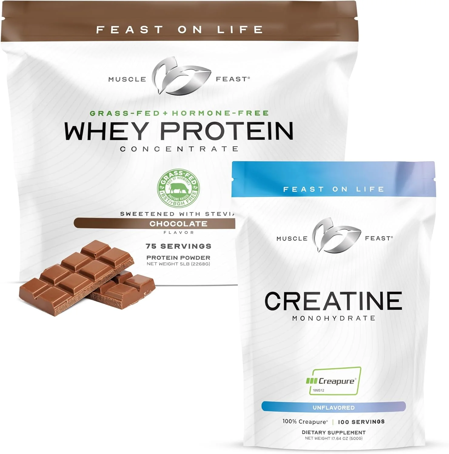 بسته عضلانی Muscle Feast – پروتئین وی کنسانتره شکلاتی 2.26 کیلوگرمی (1 عدد) + پودر کراتین مونوهیدرات Creapure بدون طعم 500 گرمی (1 عدد)، کاملا طبیعی و بدون هورمون بسته عضلانی Muscle Feast – پروتئین وی کنسانتره شکلاتی 2.26 کیلوگرمی (1 عدد) + پودر کراتین مونوهیدرات Creapure بدون طعم 500 گرمی (1 عدد)، کاملا طبیعی و بدون هورمون