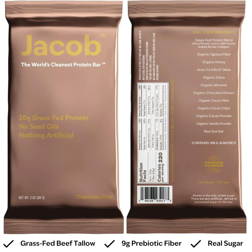 جاکوب بار، پروتئین بار، شکلاتی (9 عدد) - 20 گرم پروتئین تغذیه شده با علف، بدون روغن دانه، بدون مواد مصنوعی جاکوب بار، پروتئین بار، شکلاتی (9 عدد) - 20 گرم پروتئین تغذیه شده با علف، بدون روغن دانه، بدون مواد مصنوعی