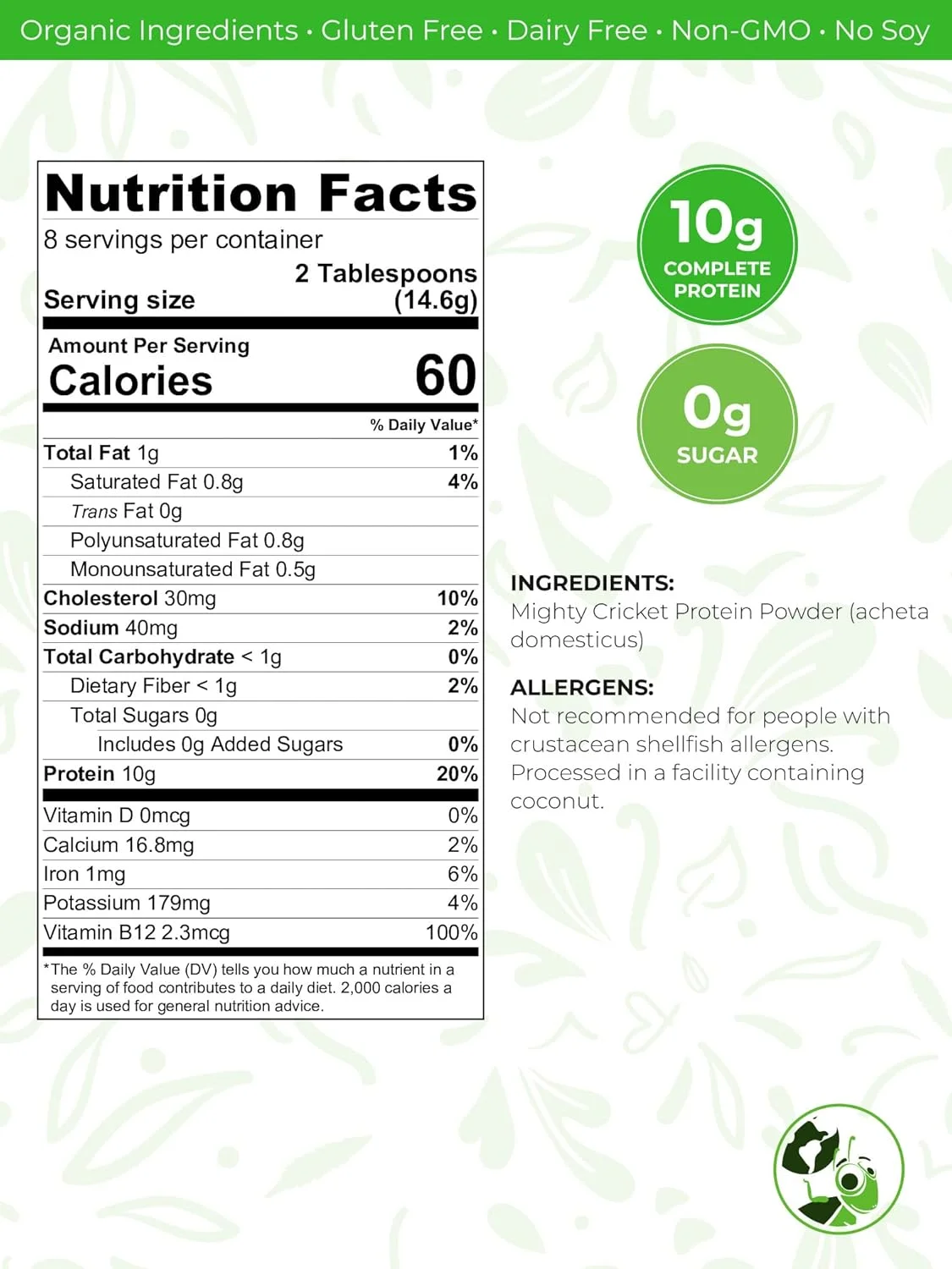 پودر آرد جیرجیرک خالص Mighty Cricket - پروتئین بالا، بدون گلوتن + بدون لبنیات، 1/4 پوند پودر آرد جیرجیرک خالص Mighty Cricket - پروتئین بالا، بدون گلوتن + بدون لبنیات، 1/4 پوند