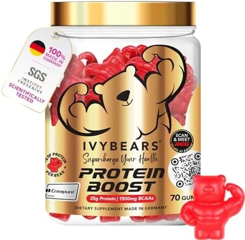 پاستیل های تقویت کننده پروتئین پریمیوم IvyBears® - برای آقایان و بانوان - 25 گرم پروتئین، فقط 100 کالری در هر وعده - با BCAA، کراتین مونوهیدرات، کافئین - 70 پاستیل، بسته 2.4 پوندی - عضله سازی و ریکاوری پاستیل های تقویت کننده پروتئین پریمیوم IvyBears® - برای آقایان و بانوان - 25 گرم پروتئین، فقط 100 کالری در هر وعده - با BCAA، کراتین مونوهیدرات، کافئین - 70 پاستیل، بسته 2.4 پوندی - عضله سازی و ریکاوری