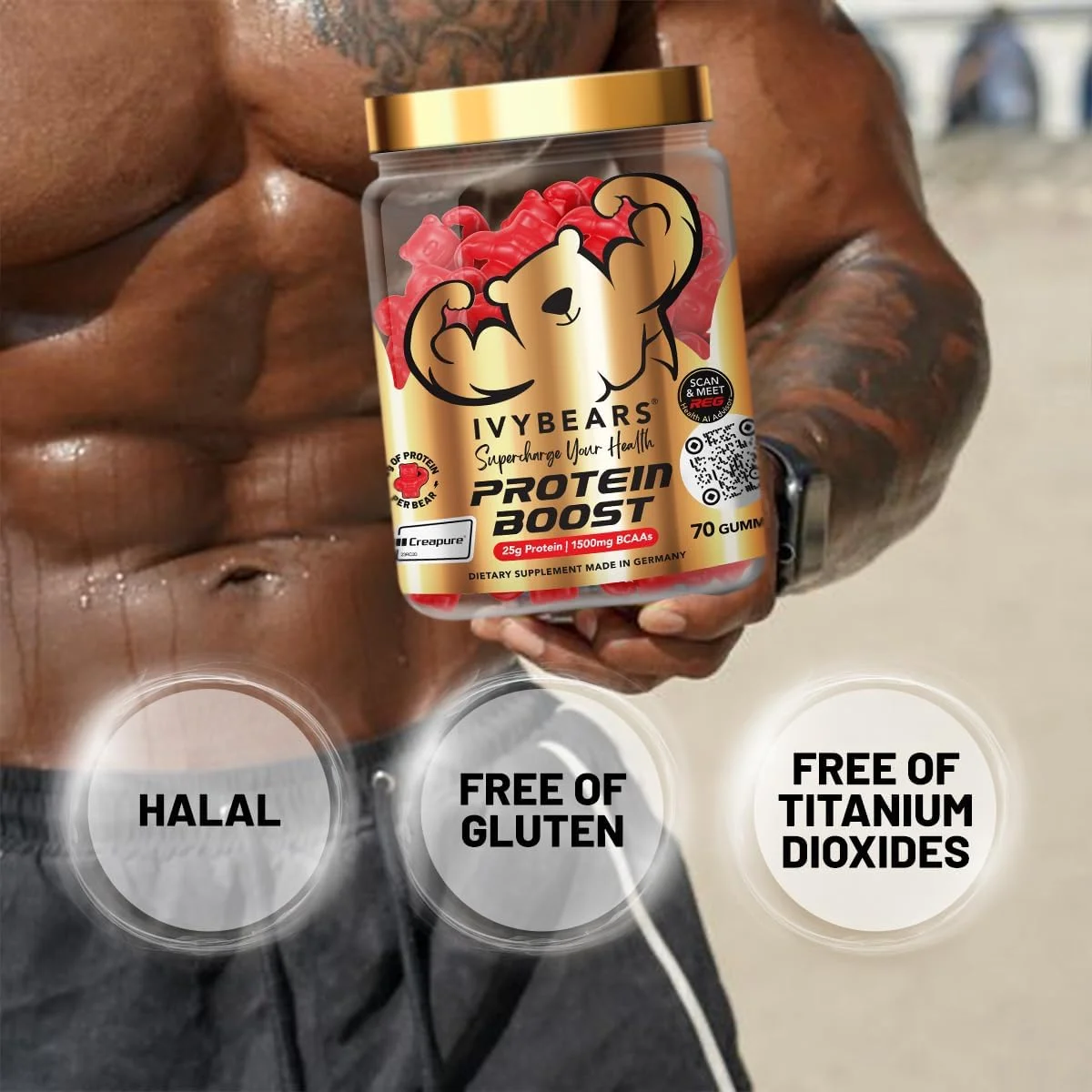 پاستیل های تقویت کننده پروتئین پریمیوم IvyBears® - برای آقایان و بانوان - 25 گرم پروتئین، فقط 100 کالری در هر وعده - با BCAA، کراتین مونوهیدرات، کافئین - 70 پاستیل، بسته 2.4 پوندی - عضله سازی و ریکاوری پاستیل های تقویت کننده پروتئین پریمیوم IvyBears® - برای آقایان و بانوان - 25 گرم پروتئین، فقط 100 کالری در هر وعده - با BCAA، کراتین مونوهیدرات، کافئین - 70 پاستیل، بسته 2.4 پوندی - عضله سازی و ریکاوری