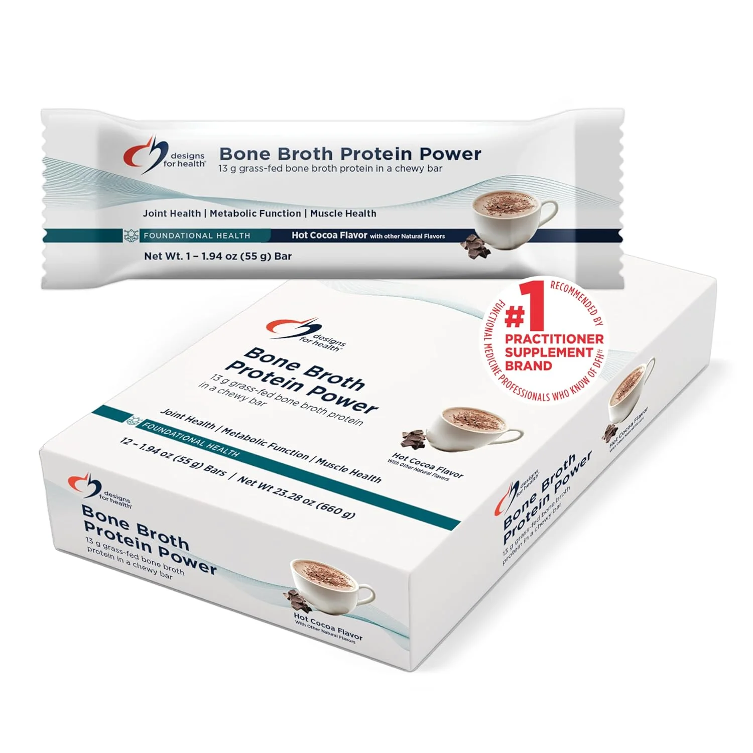 پروتئین بار آب قلم دیزاینز فور هلث (12 عدد) | 13 گرم پروتئین آب قلم تغذیه شده با علف به همراه کلاژن برای پشتیبانی از مفاصل، عضلات و تحرک - فاقد گلوتن، فاقد لبنیات، فاقد سویا، غیر تراریخته