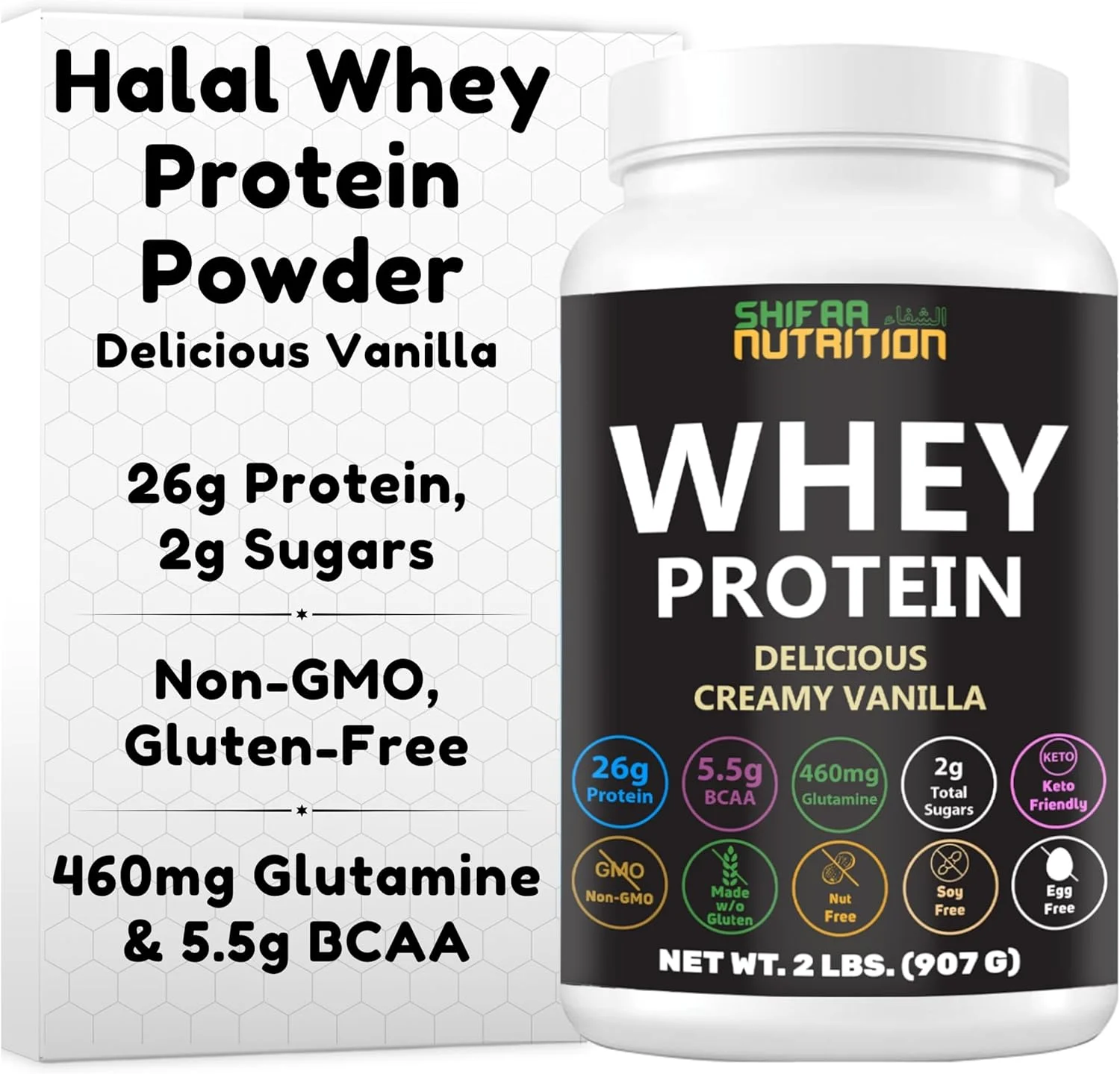 پودر پروتئین وی حلال با طعم وانیل خامه‌ای و خوشمزه شیفا نوتریشن، 2 پوند | 26 گرم پروتئین، 5500 میلی‌گرم BCAA و 460 میلی‌گرم گلوتامین | برای ریکاوری و عضلات بدون چربی | بدون گلوتن | غیر GMO | مناسب برای کتو