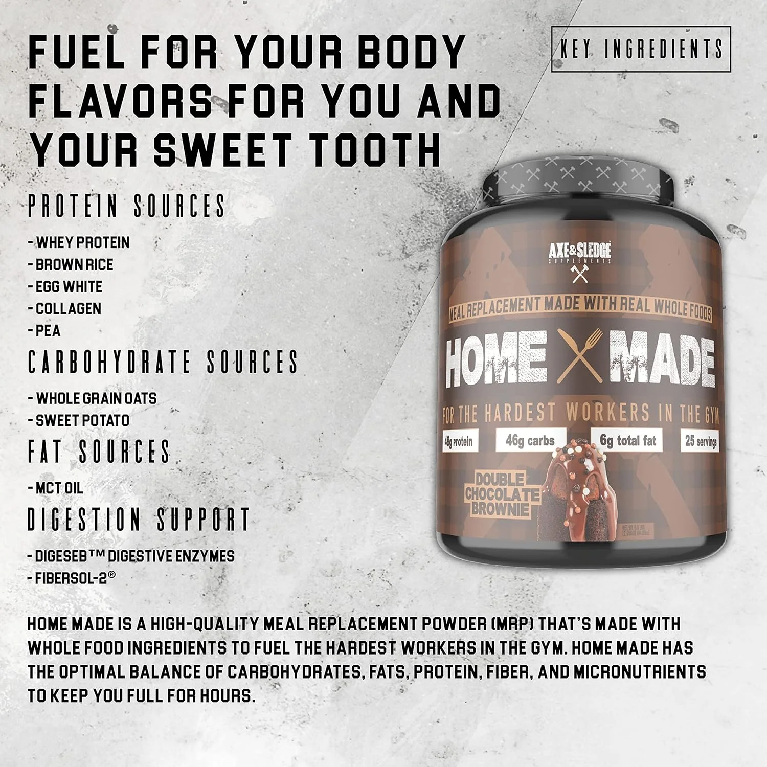 پودر جایگزین وعده غذایی بر پایه غذاهای کامل Axe & Sledge Supplements با آنزیم های گوارشی، پروتئین، کربوهیدرات و چربی، 25 سروینگ، بلوبری مافین