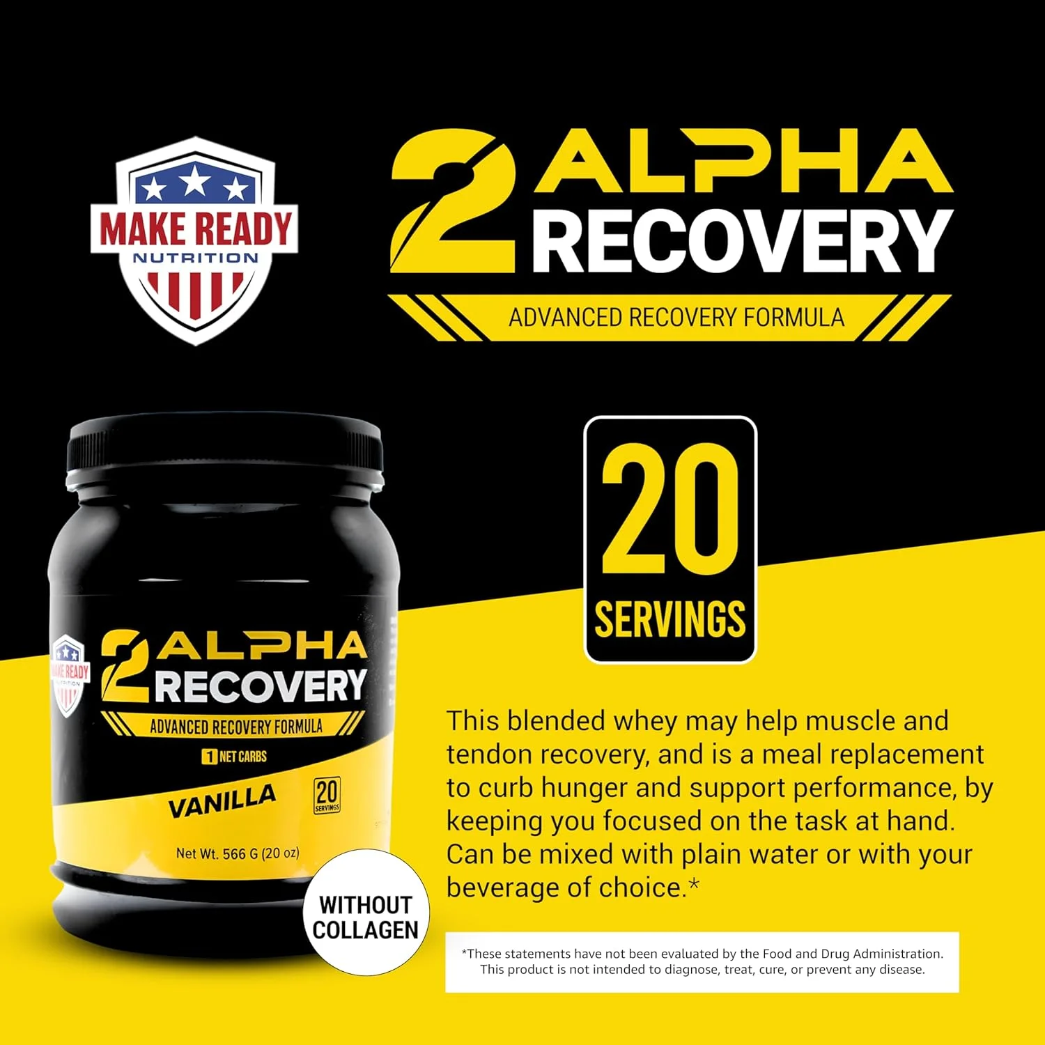 2ALPHA Recovery وانیلی - شیک پروتئینی با پروتئین وی ایزوله هیدرولیز شده و مواد مغذی ضروری برای ورزشکاران، 25 گرم پروتئین برای ریکاوری عضلات - 566 گرم