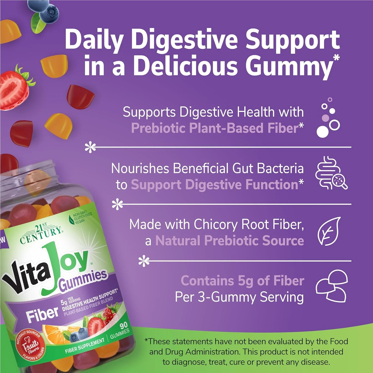 پاستیل فیبر ویتاجوی قرن 21 (با طعم میوه، 90 عدد)، 5 گرم فیبر در هر وعده برای حمایت از هضم، پاستیل های پری بیوتیک مبتنی بر پکتین، غیر GMO، وگان، بدون گلوتن، طعم دهنده های طبیعی پاستیل فیبر ویتاجوی قرن 21 (با طعم میوه، 90 عدد)، 5 گرم فیبر در هر وعده برای حمایت از هضم، پاستیل های پری بیوتیک مبتنی بر پکتین، غیر GMO، وگان، بدون گلوتن، طعم دهنده های طبیعی