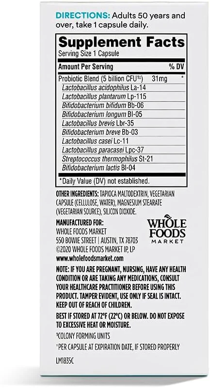 پروبیوتیک 5 میلیارد CFU برای افراد بالای 50 سال 365 Whole Foods Market، 30 عدد پروبیوتیک 5 میلیارد CFU برای افراد بالای 50 سال 365 Whole Foods Market، 30 عدد