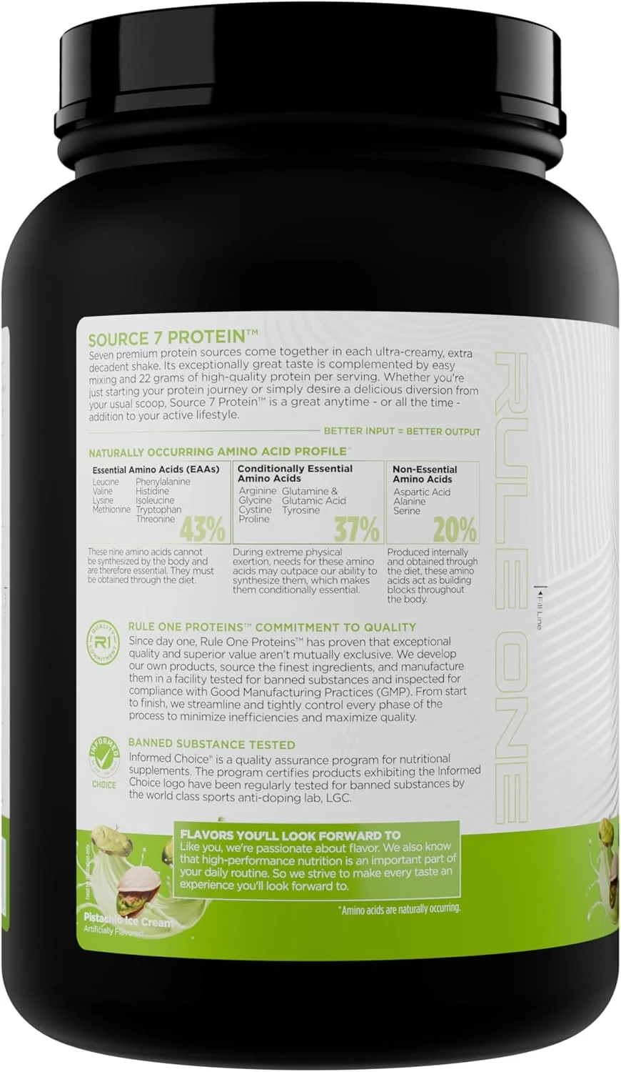پروتئین Rule 1 Source 7 – طعم لذیذ، بافت مخملی و نرم، 22 گرم پروتئین در هر زمان و 10 گرم آمینو اسیدهای ضروری طبیعی در هر وعده از 7 منبع ممتاز (800 گرم، بستنی پسته) پروتئین Rule 1 Source 7 – طعم لذیذ، بافت مخملی و نرم، 22 گرم پروتئین در هر زمان و 10 گرم آمینو اسیدهای ضروری طبیعی در هر وعده از 7 منبع ممتاز (800 گرم، بستنی پسته)
