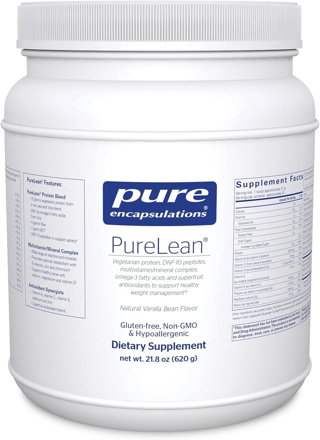 پروتئین PureLean Pure Encapsulations | کمپلکس مولتی ویتامین/مواد معدنی، اسیدهای چرب امگا 3 و آنتی اکسیدان های سوپرفروت برای پشتیبانی از مدیریت وزن سالم* | 618 گرم | طعم طبیعی وانیل