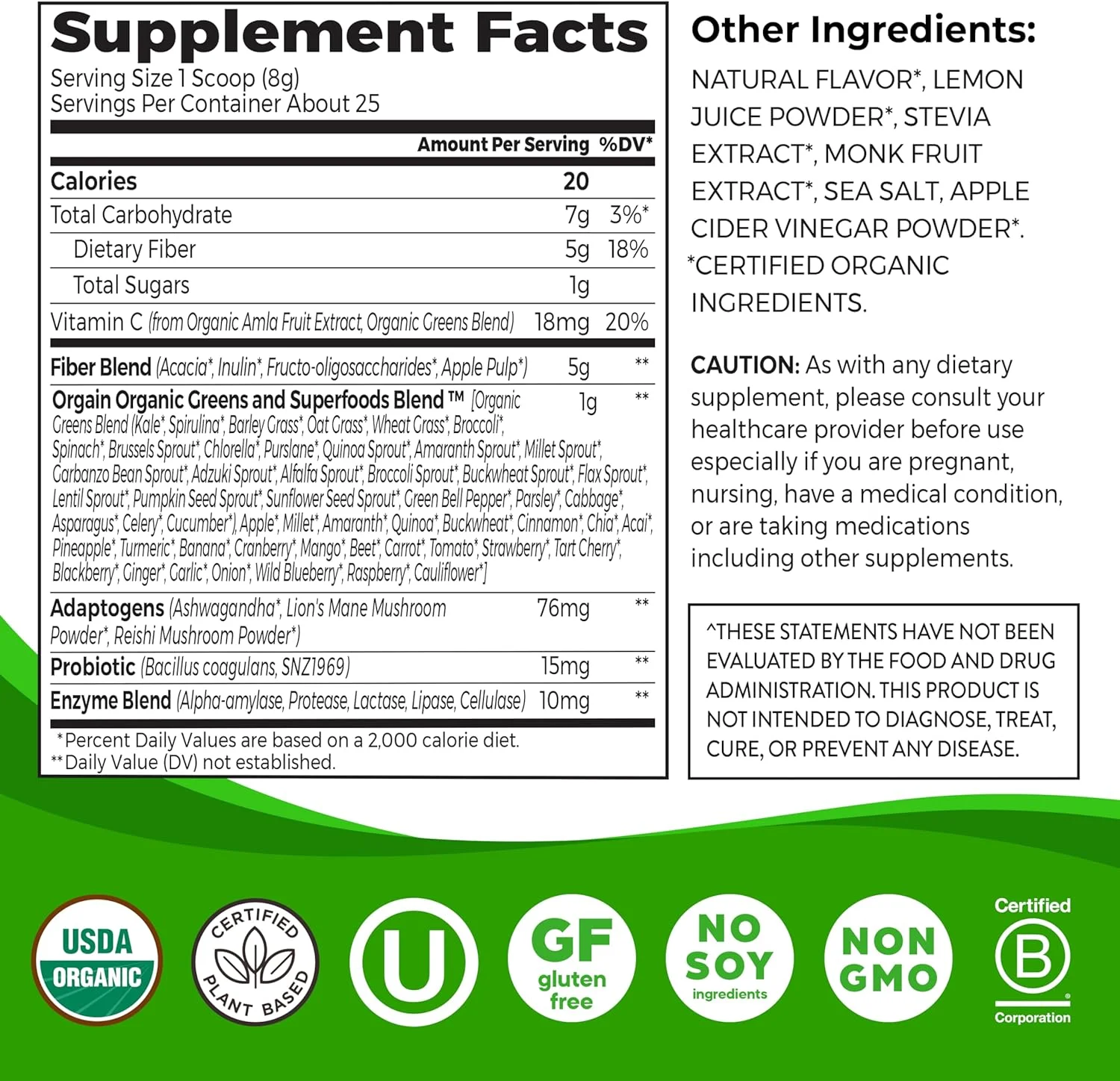 پودر مکمل فیبر ارگانیک واندر گات ارگین، ترکیب 5 در 1 با 1 میلیارد پروبیوتیک، سبزیجات، ویتامین C، آداپتوژن ها برای سلامت روده و حمایت از سیستم ایمنی، غیر GMO، انبه پرتقالی، 200 گرم پودر مکمل فیبر ارگانیک واندر گات ارگین، ترکیب 5 در 1 با 1 میلیارد پروبیوتیک، سبزیجات، ویتامین C، آداپتوژن ها برای سلامت روده و حمایت از سیستم ایمنی، غیر GMO، انبه پرتقالی، 200 گرم
