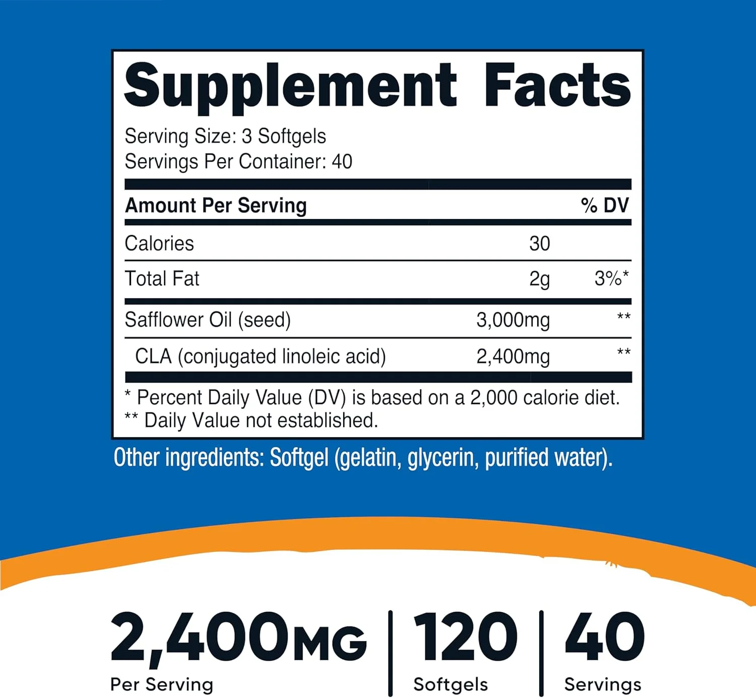 نوتری‌کاست CLA (اسید لینولئیک مزدوج) 2400 میلی‌گرم، 120 سافت‌ژل - بدون گلوتن، غیر تراریخته، 800 میلی‌گرم در هر سافت‌ژل