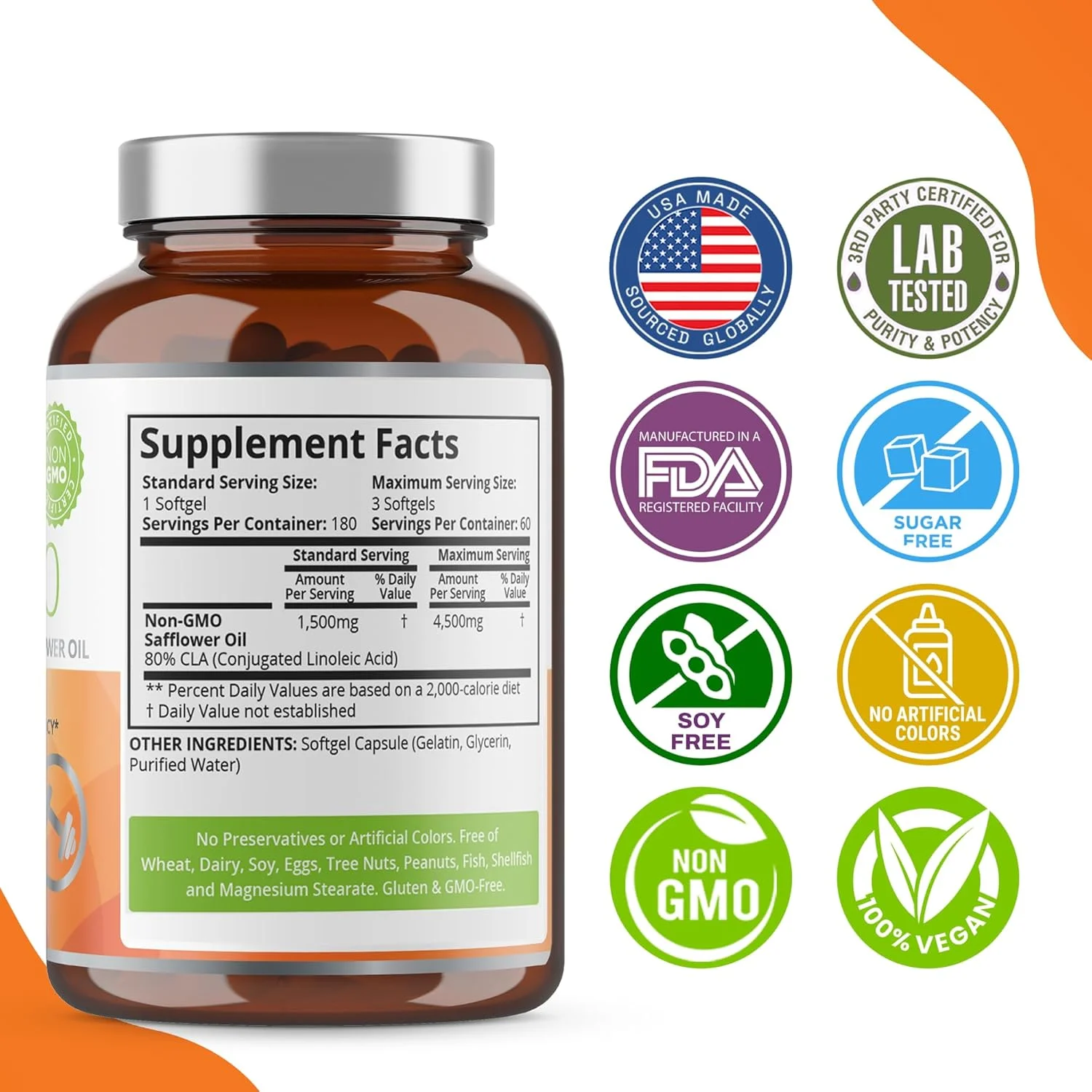 مکمل سی ال ای 4500 میلی گرمی Purity Labs - روغن گلرنگ غیر تراریخته - پشتیبانی از انرژی، کاهش وزن، سلامت قلب و سلامت عضلات - 180 سافت ژل