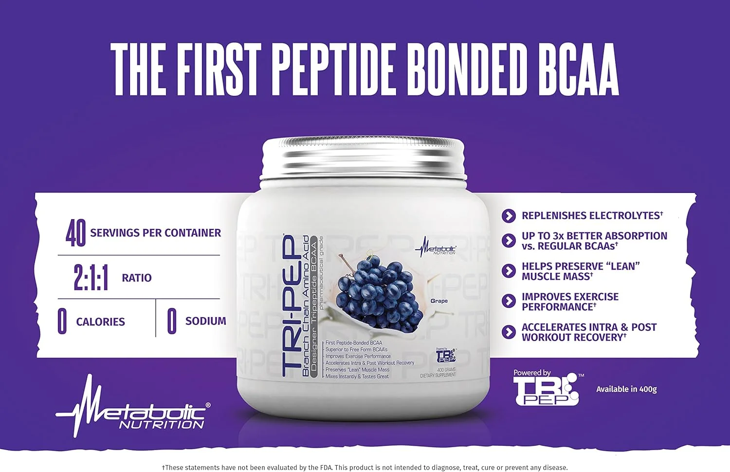 متابولیک نوتریشن - TRIPEP - آمینو اسیدهای شاخه دار تری پپتیدی، پودر BCAA، مکمل قبل، حین و بعد از تمرین، تمشک آبی، 400 گرم (40 سروینگ) متابولیک نوتریشن - TRIPEP - آمینو اسیدهای شاخه دار تری پپتیدی، پودر BCAA، مکمل قبل، حین و بعد از تمرین، تمشک آبی، 400 گرم (40 سروینگ)