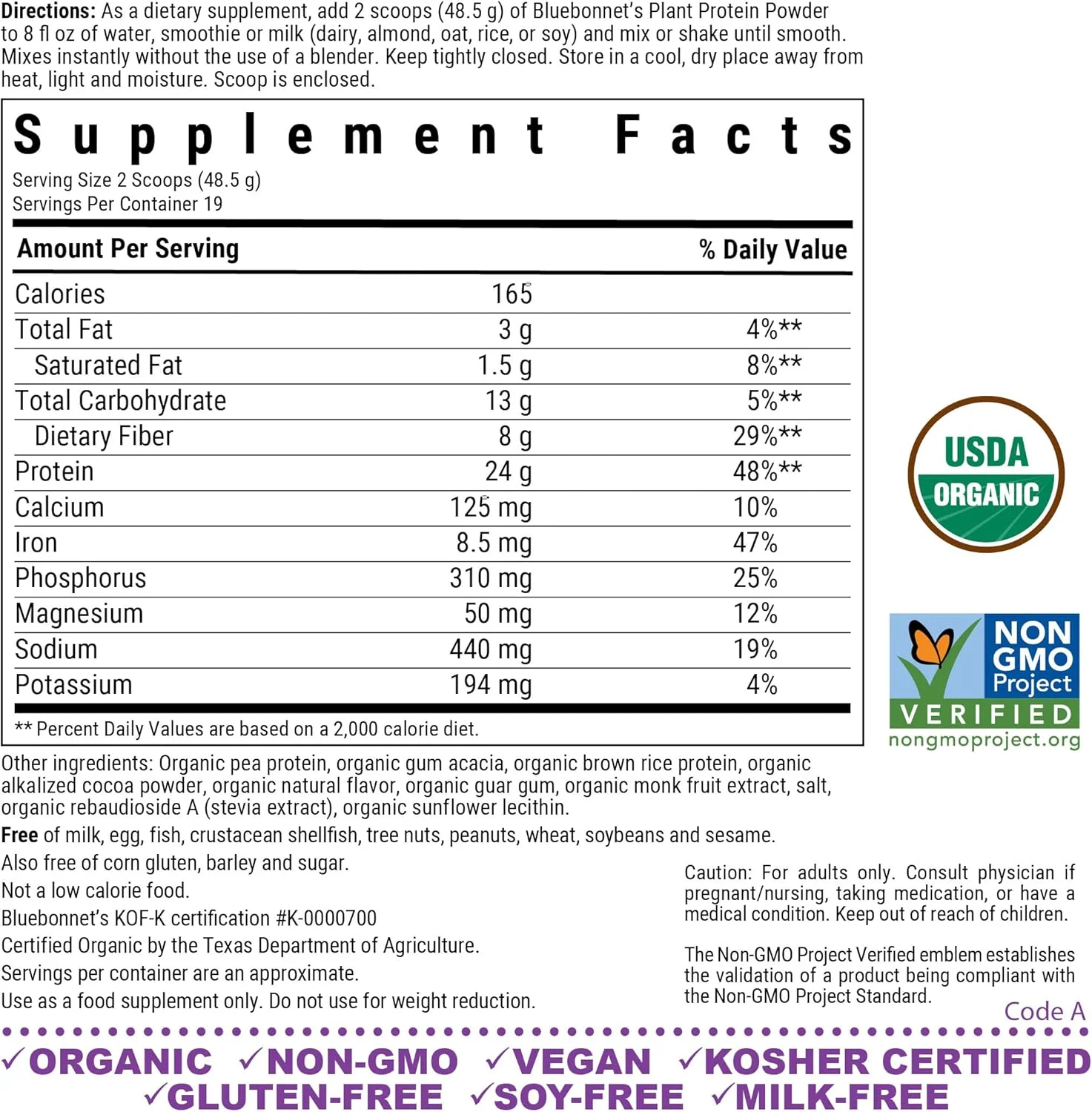 پودر پروتئین گیاهی ارگانیک BlueBonnet Nutrition، 24 گرم پروتئین گیاهی، بدون شکر، 8 گرم فیبر پریبیوتیک، ارگانیک USDA، غیر GMO، کوشر، بدون گلوتن، بدون سویا، وگان، طعم شکلات، 19 سروینگ پودر پروتئین گیاهی ارگانیک BlueBonnet Nutrition، 24 گرم پروتئین گیاهی، بدون شکر، 8 گرم فیبر پریبیوتیک، ارگانیک USDA، غیر GMO، کوشر، بدون گلوتن، بدون سویا، وگان، طعم شکلات، 19 سروینگ