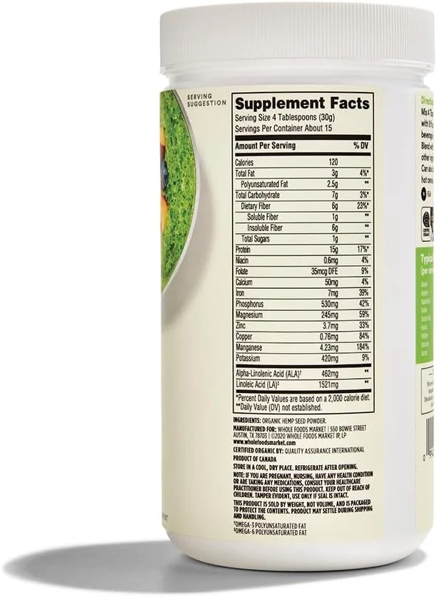 پودر پروتئین شاهدانه ارگانیک بدون طعم 365 by Whole Foods Market، 453 گرم پودر پروتئین شاهدانه ارگانیک بدون طعم 365 by Whole Foods Market، 453 گرم