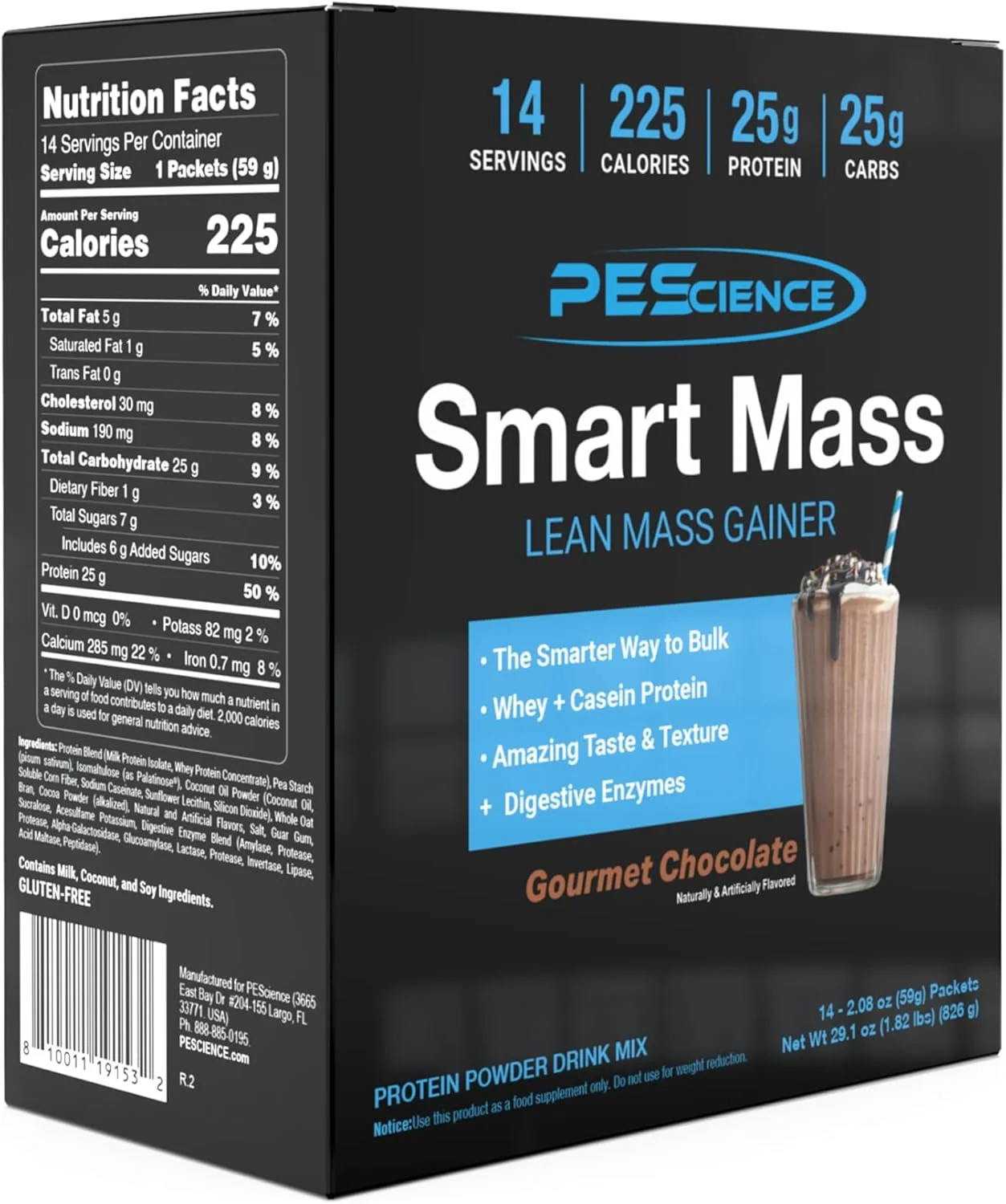 پودر افزایش وزن عضله ای PEScience Smart Mass، ترکیبی از پروتئین وی و کازئین با کربوهیدرات های دیر هضم، بدون مالتودکسترین، 14 بسته - شکلات گورمه پودر افزایش وزن عضله ای PEScience Smart Mass، ترکیبی از پروتئین وی و کازئین با کربوهیدرات های دیر هضم، بدون مالتودکسترین، 14 بسته - شکلات گورمه