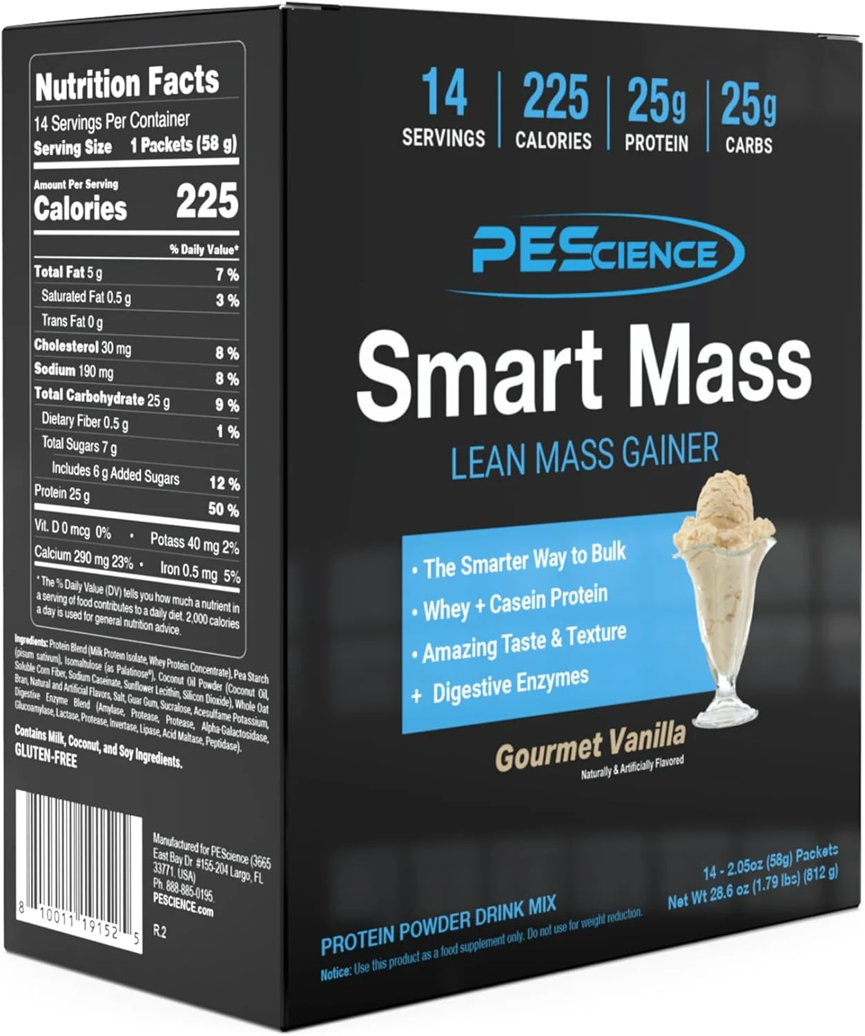 پودر افزایش وزن عضله ای PEScience Smart Mass، ترکیبی از پروتئین وی و کازئین با کربوهیدرات های دیر هضم، بدون مالتودکسترین، 14 بسته - وانیل گورمه پودر افزایش وزن عضله ای PEScience Smart Mass، ترکیبی از پروتئین وی و کازئین با کربوهیدرات های دیر هضم، بدون مالتودکسترین، 14 بسته - وانیل گورمه