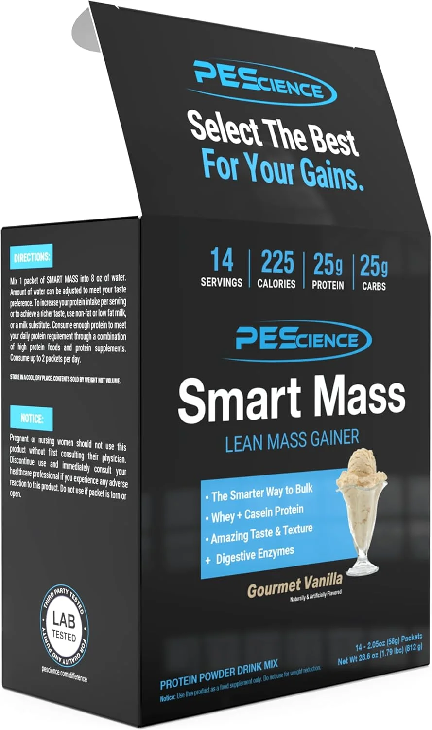 پودر افزایش وزن عضله ای PEScience Smart Mass، ترکیبی از پروتئین وی و کازئین با کربوهیدرات های دیر هضم، بدون مالتودکسترین، 14 بسته - وانیل گورمه پودر افزایش وزن عضله ای PEScience Smart Mass، ترکیبی از پروتئین وی و کازئین با کربوهیدرات های دیر هضم، بدون مالتودکسترین، 14 بسته - وانیل گورمه