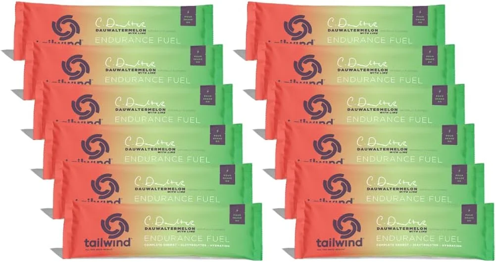 پودر مخلوط نوشیدنی ورزشی Tailwind Nutrition Endurance Fuel، حاوی الکترولیت، بدون GMO، بدون سویا، لبنیات و گلوتن، مناسب برای گیاهخواران، طعم هندوانه، بسته 12 عددی