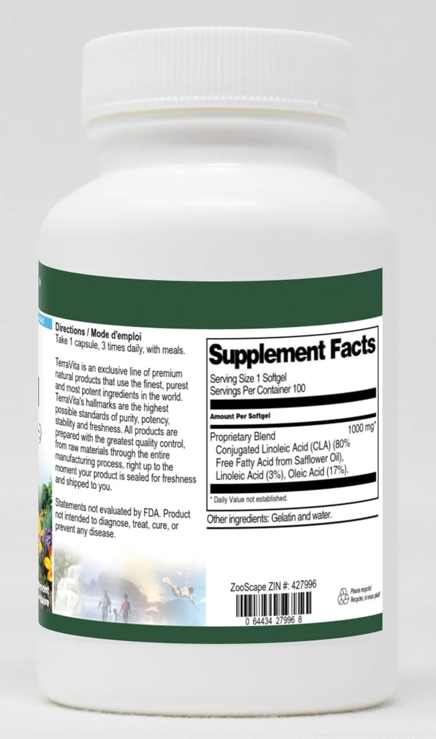 اسید لینولئیک مزدوج - CLA اسید چرب آزاد (80%) - 1000 میلی گرم (100 سافت ژل, ZIN: 427996)