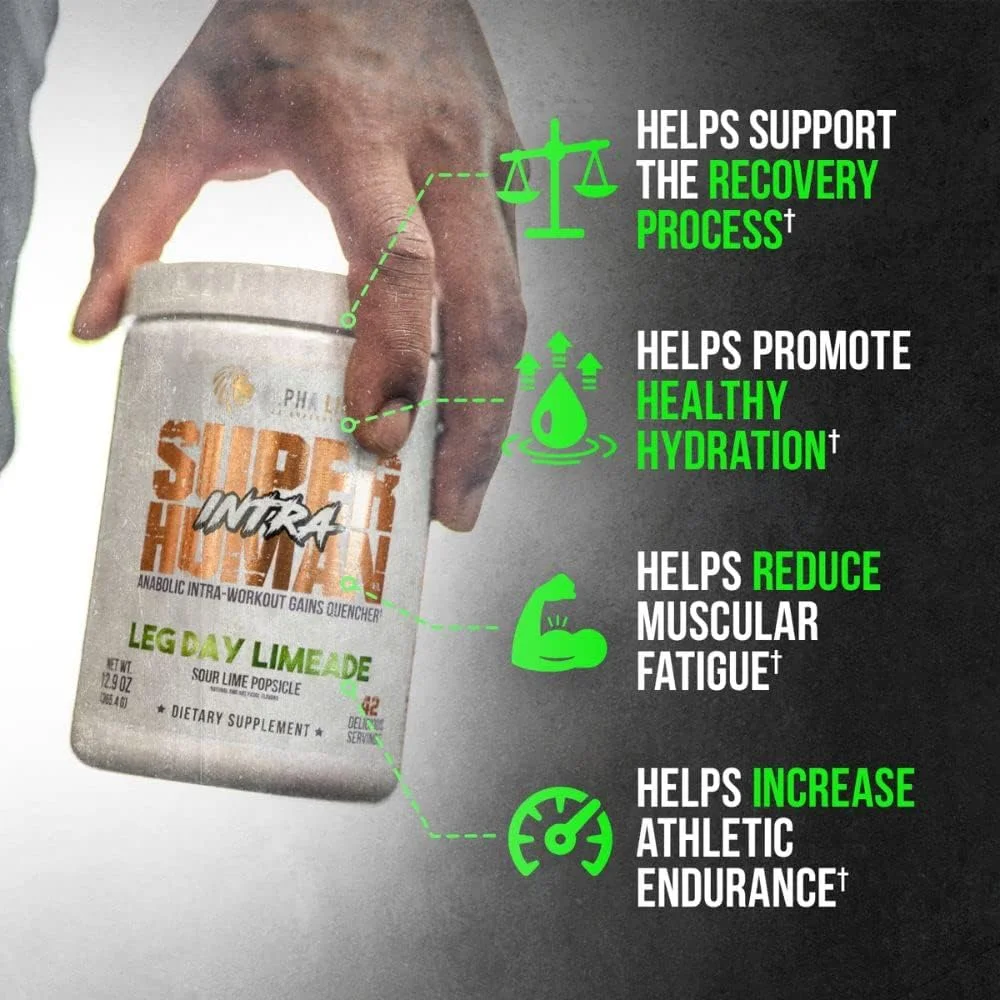 پودر تمرینات ورزشی آلفا لایون Superhuman Intra برای آقایان و بانوان، نوشیدنی اسیدهای آمینه، مکمل ریکاوری عضلات، پودر BCAA، مخلوط الکترولیت و آبرسانی (42 سروینگ، طعم لیمو)