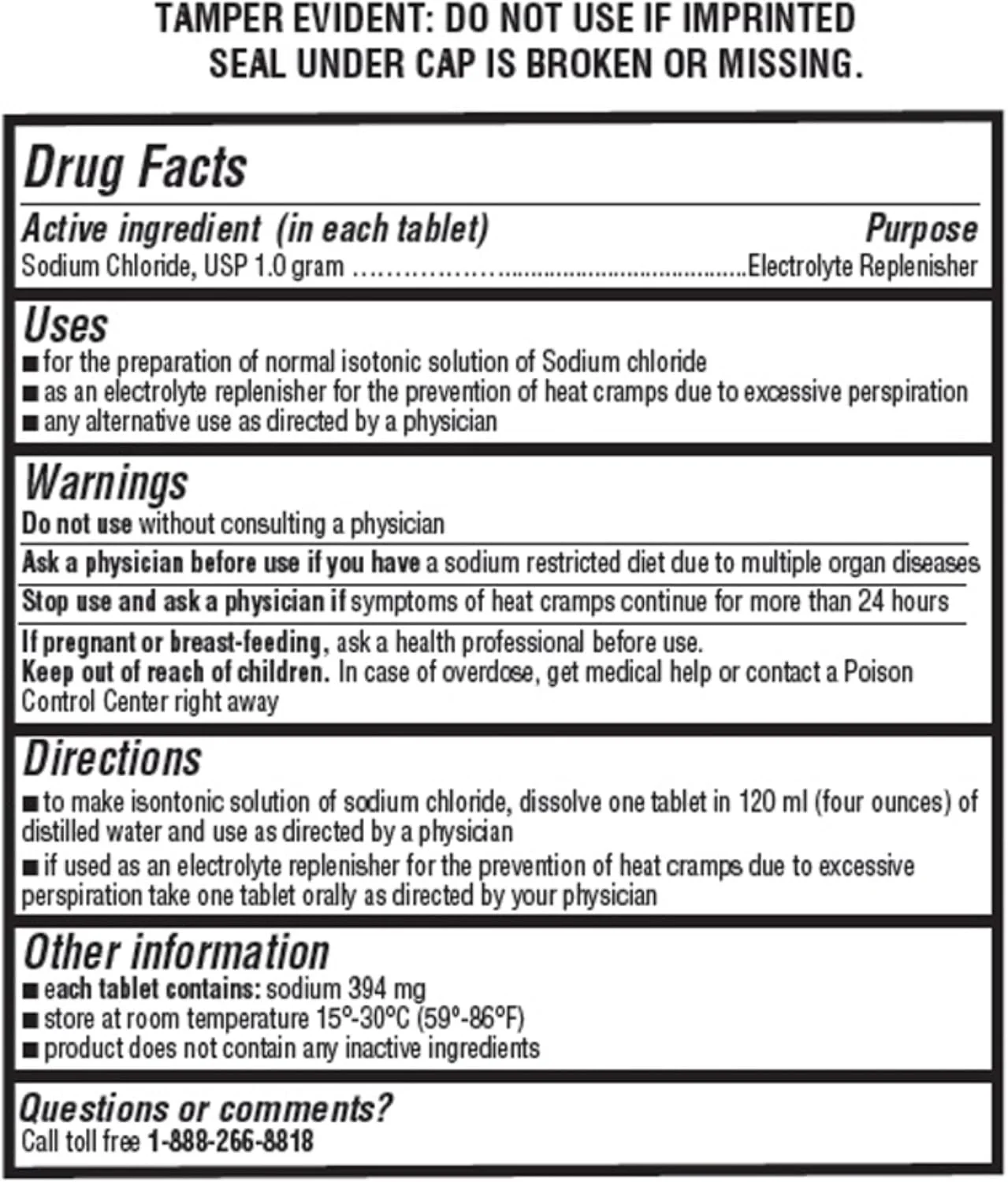 قرص های سدیم کلراید 1 گرمی | قرص های نمک الکترولیتی برای حمایت از سندرم POTS و دیس اتونومی | آبرسانی سریع، مواد طبیعی | (15.4 گرم) | 1000 عدد | ساخت ایالات متحده آمریکا