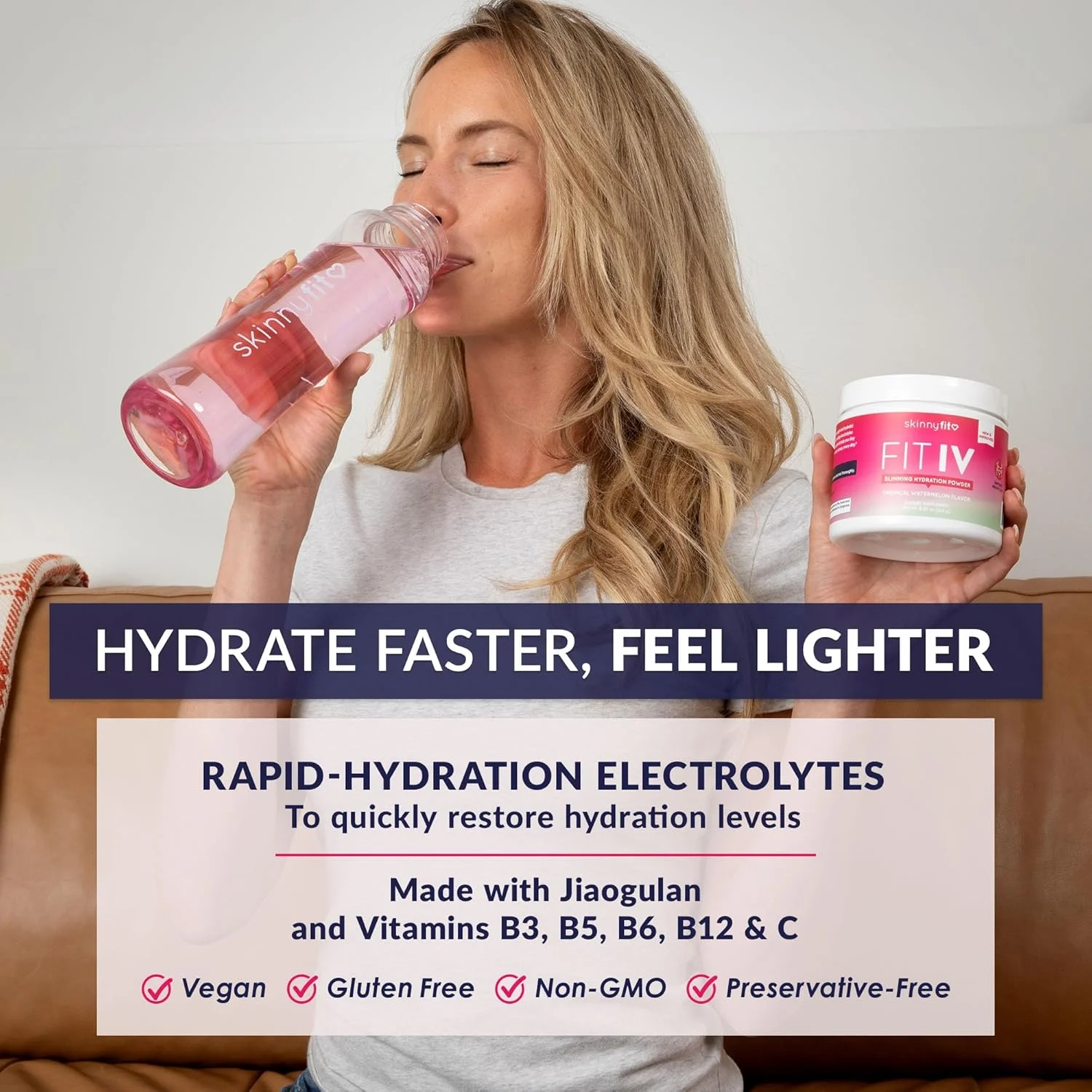 پودر آبرسان و لاغری Fit IV SkinnyFit، طالبی استوایی (ظرف 28 پیمانه) - فرمول جدید و بهبود یافته - الکترولیت ها، ویتامین C، ویتامین B3 - وگان، بدون گلوتن، بدون لبنیات - زیبایی و مراقبت شخصی