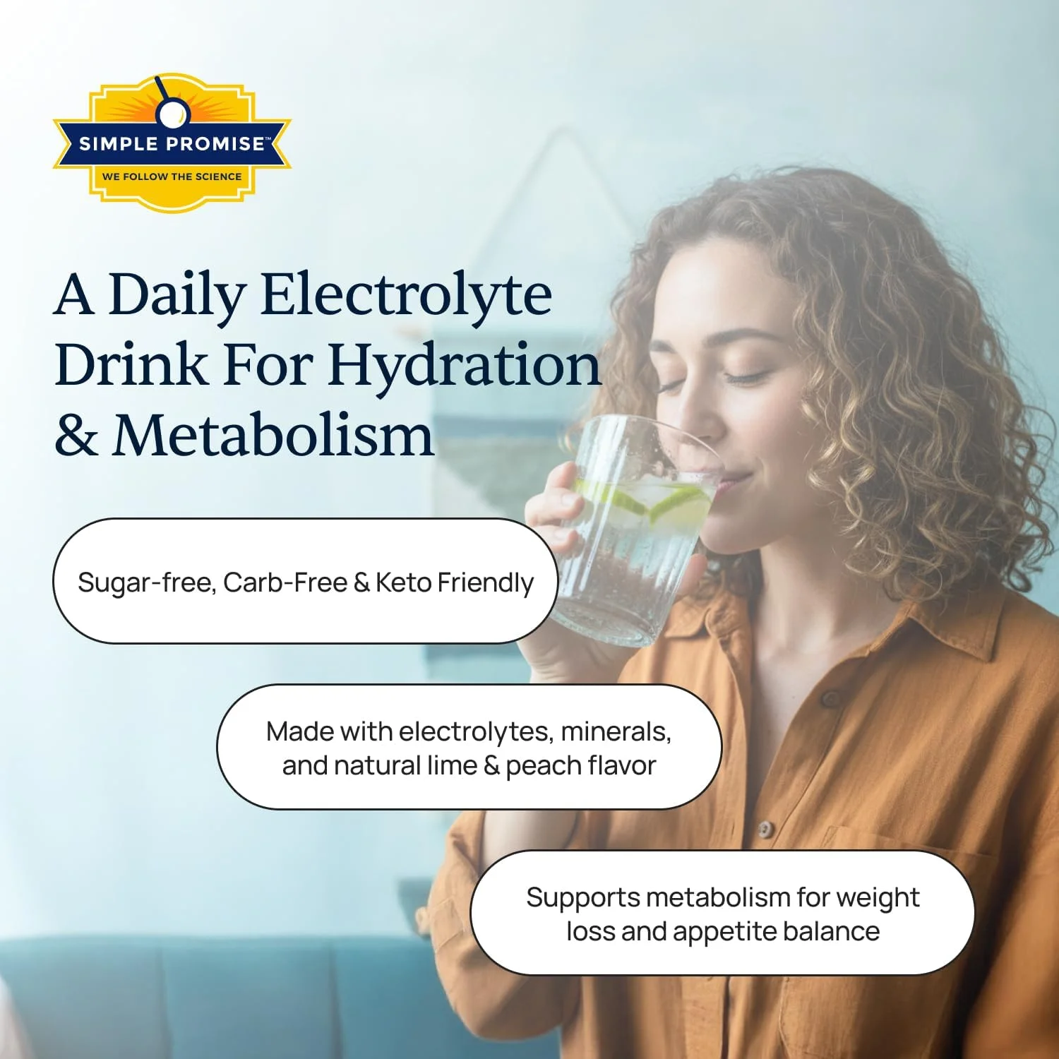الکترولیت پودری بدون شکر Simple Promise ElectroSlim - پشتیبانی از هیدراتاسیون با الکترولیت های ضروری - فرمول بدون شکر برای تعادل انرژی روزانه - طعم لیمو ترش