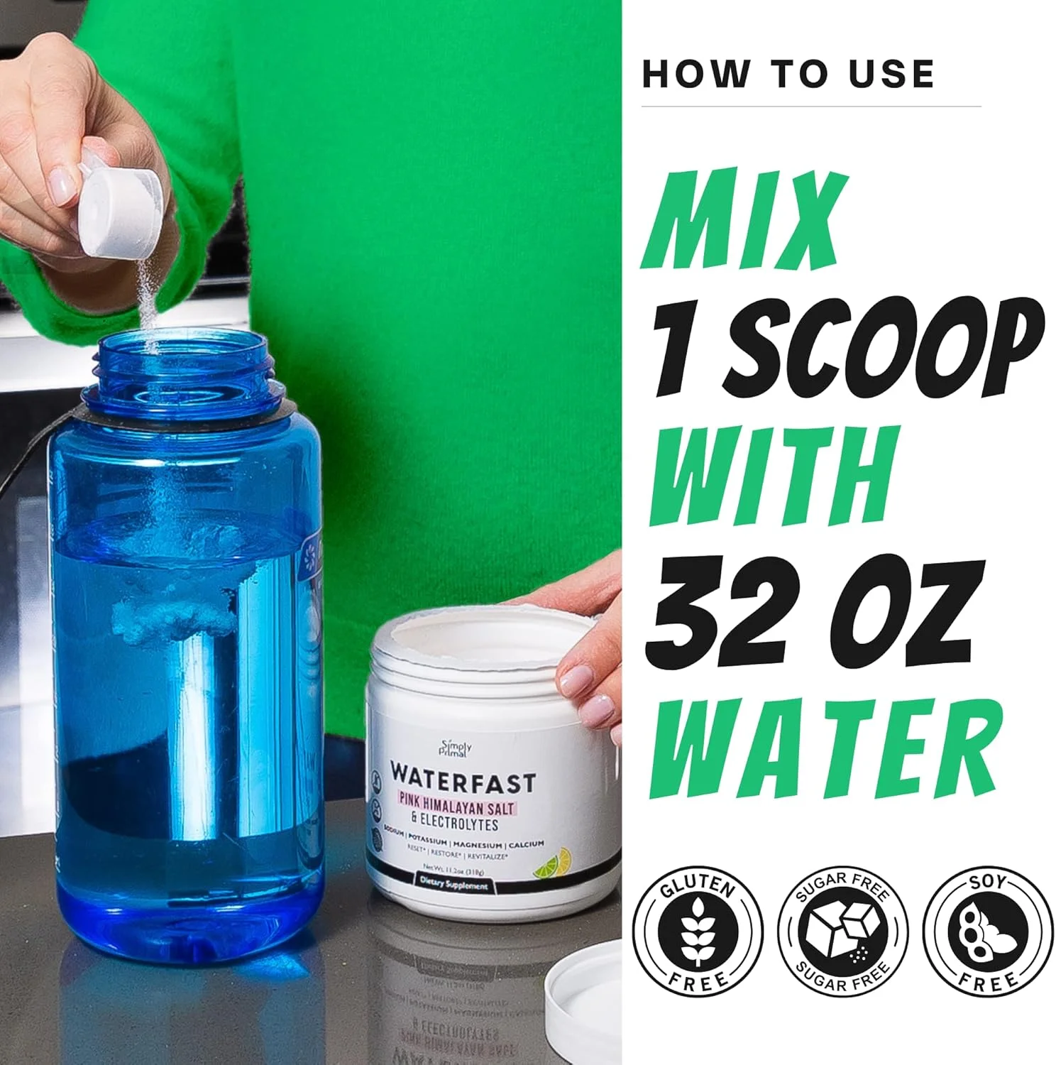 پودر الکترولیت WATERFAST Keto برای روزه داری و هیدراتاسیون - طعم لیمو ترش | نمک صورتی هیمالیا (سدیم)، پتاسیم، منیزیم، کلسیم | بدون شکر، بدون گلوتن، بدون سویا