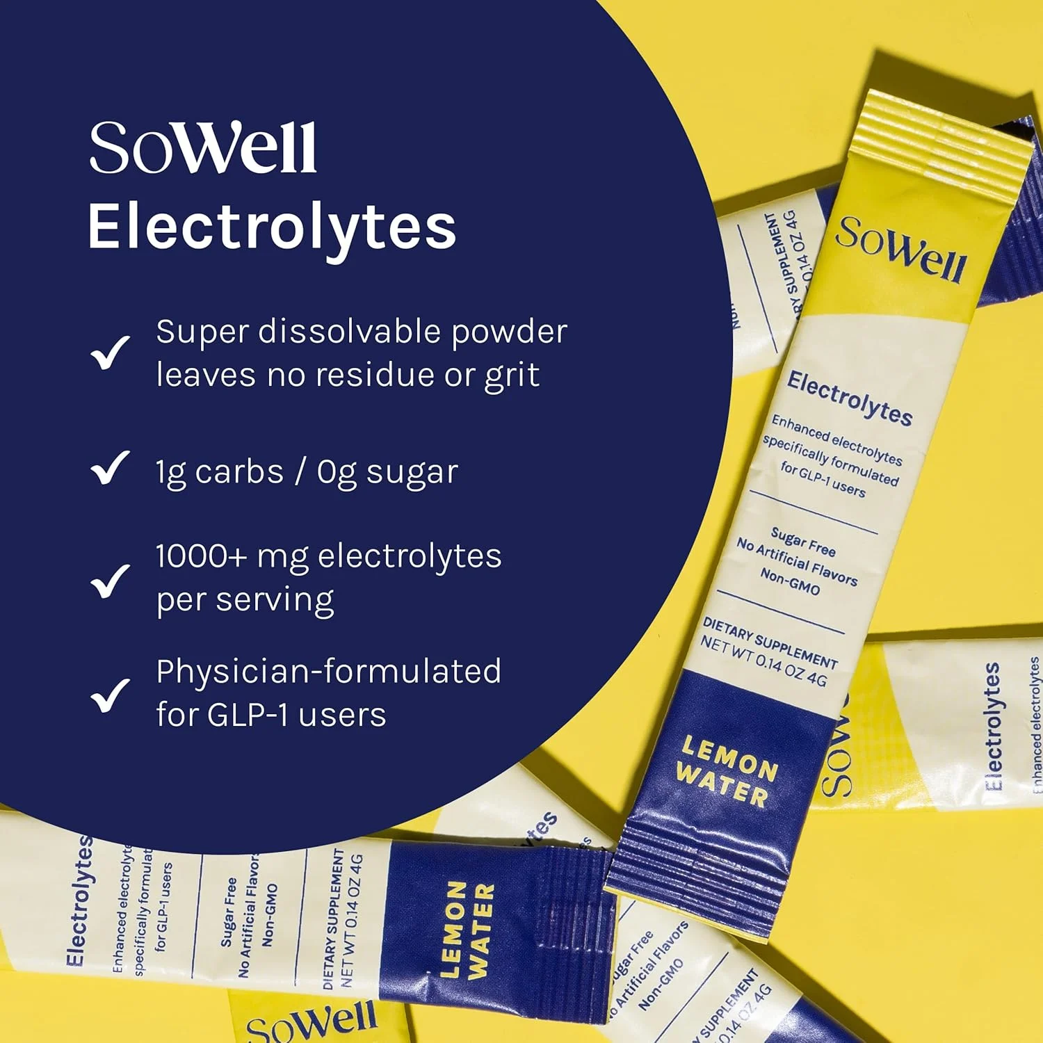 مخلوط نوشیدنی الکترولیت آب لیمو SoWell، پودر الکترولیت پشتیبانی از هیدراتاسیون با آب نارگیل، مواد معدنی کمیاب و ویتامین های B6، بدون شکر، 14 بسته چوبی