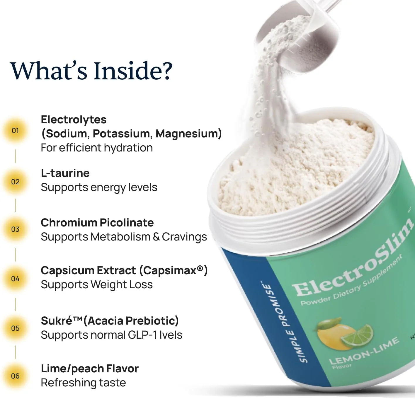 الکترولیت پودری بدون شکر Simple Promise ElectroSlim - پشتیبانی از هیدراتاسیون با الکترولیت های ضروری - فرمول بدون شکر برای تعادل انرژی روزانه - طعم لیمو ترش
