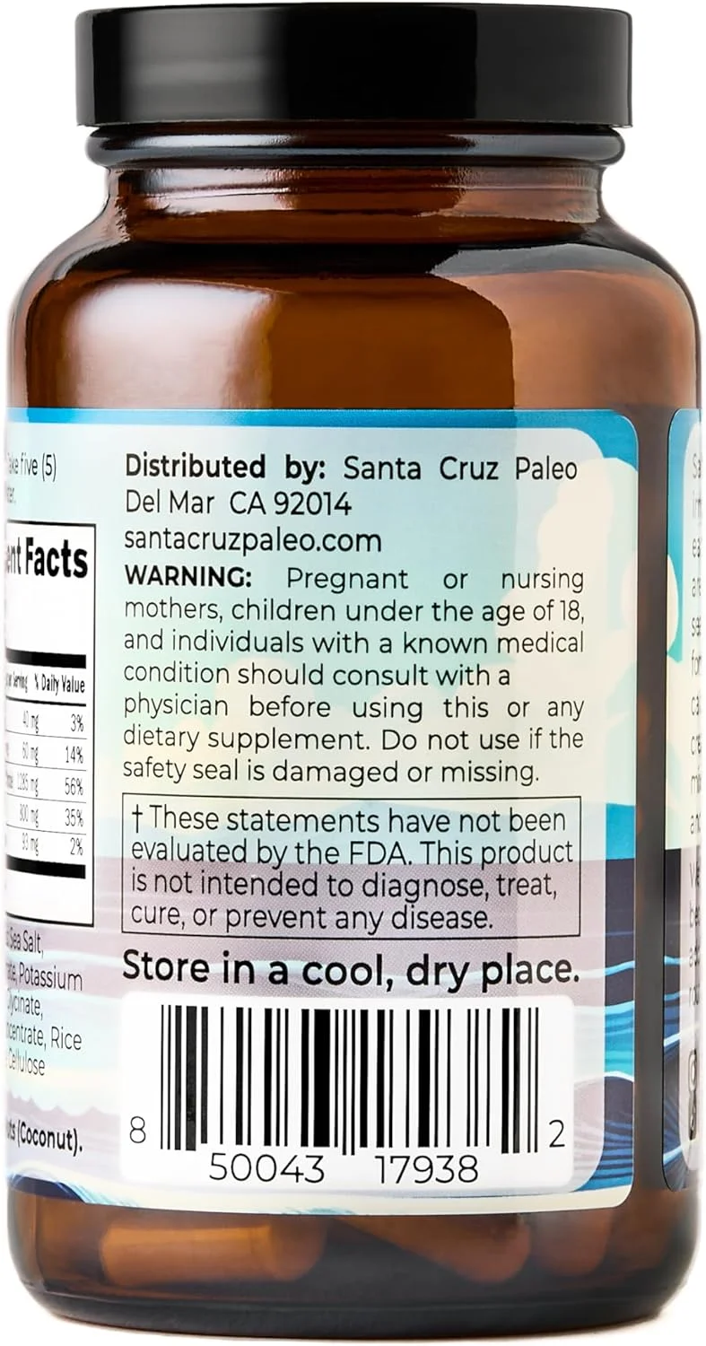 کپسول های الکترولیت پالئو سانتا کروز برای پشتیبانی از هیدراتاسیون، بدون قند، مکمل منیزیم پتاسیم سدیم کلسیم مناسب کتو، پالئو و بدون گلوتن، ملزومات سفر، 120 کپسول