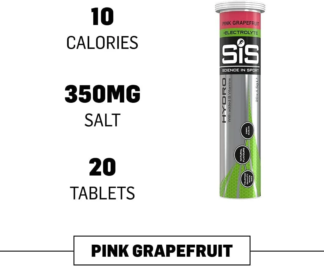 قرص های الکترولیت هیدرو ساینس این اسپورت، آبرسانی سریع، الکترولیت های عملکردی برای آبرسانی و استقامت بیشتر، مکمل برای دویدن، دوچرخه سواری، سه گانه، گریپ فروت صورتی - 20 قرص در 1 بسته
