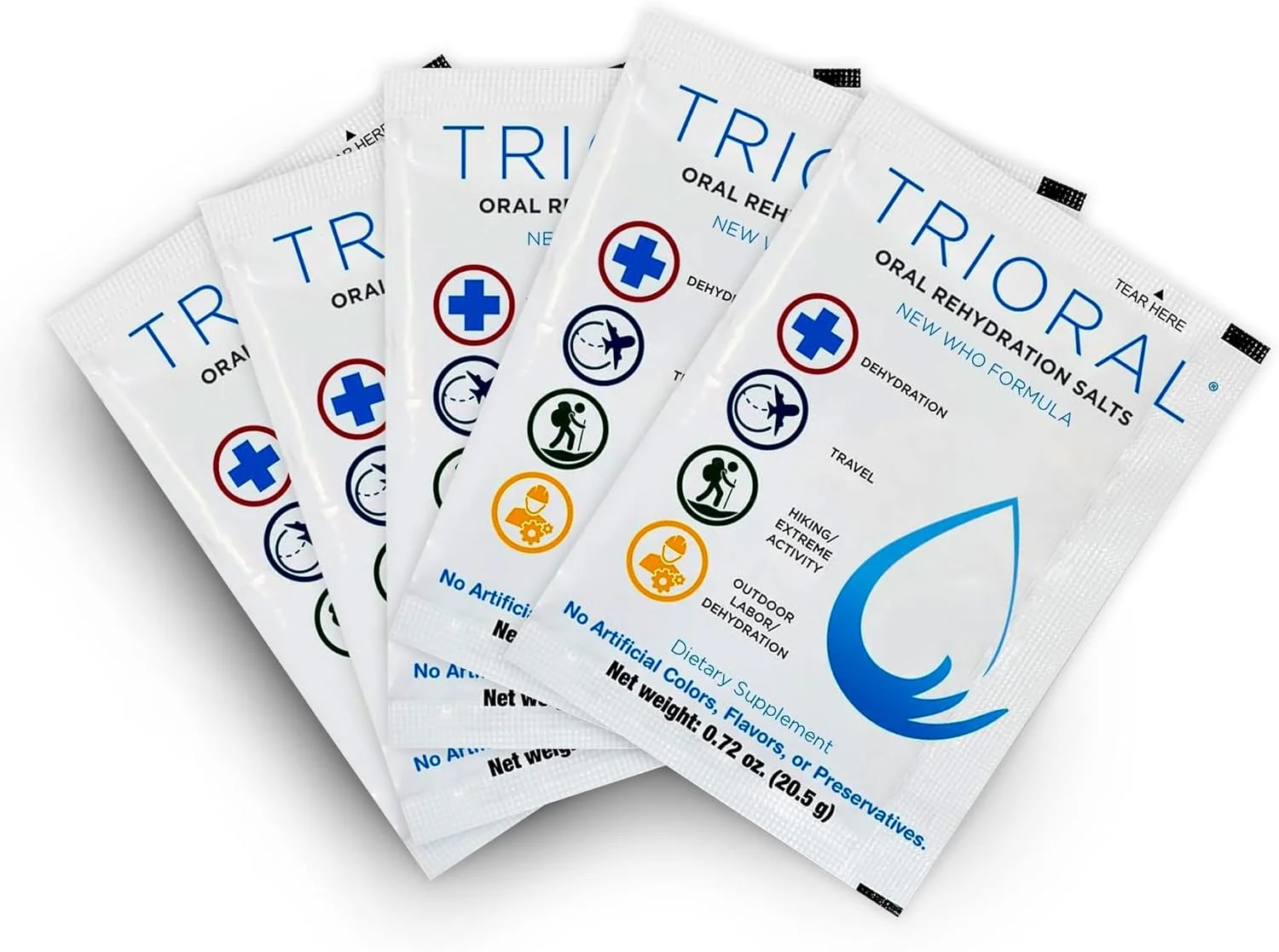 پودر الکترولیت آبرسان TRIORAL - نمک های آبرسانی خوراکی برای کم آبی بدن - پشتیبانی از آبرسانی در طول تمرینات، از دست دادن مایعات و سلامتی روزانه - بسته 100 عددی