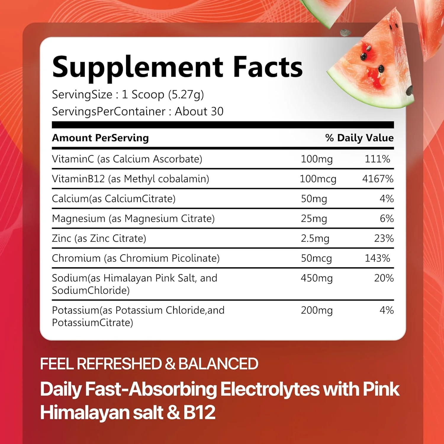 پودر نوشیدنی الکترولیت رُزابلا – هندوانه – مخلوط نوشیدنی آبرسان بدون شکر – پودر الکترولیت با سدیم، پتاسیم، منیزیم، کلسیم – ظرف مسافرتی – 30 سروینگ (160 گرم)