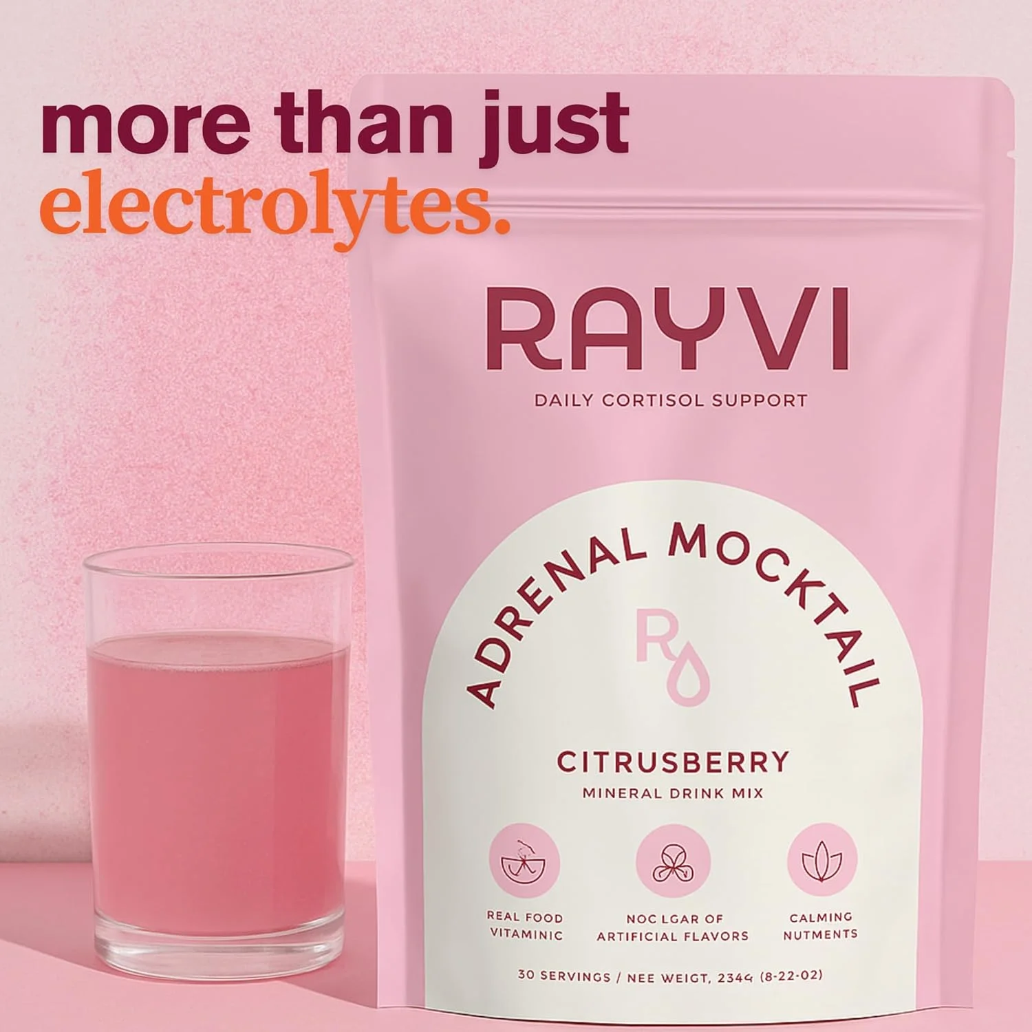 پودر الکترولیت موکتل آدرنال Rayvi (طعم مرکبات و بری) | مخلوط نوشیدنی الکترولیت بدون شکر برای انرژی و سلامتی | پودر ویتامین C آسرولا با منیزیم و مواد معدنی | بدون طعم دهنده های مصنوعی