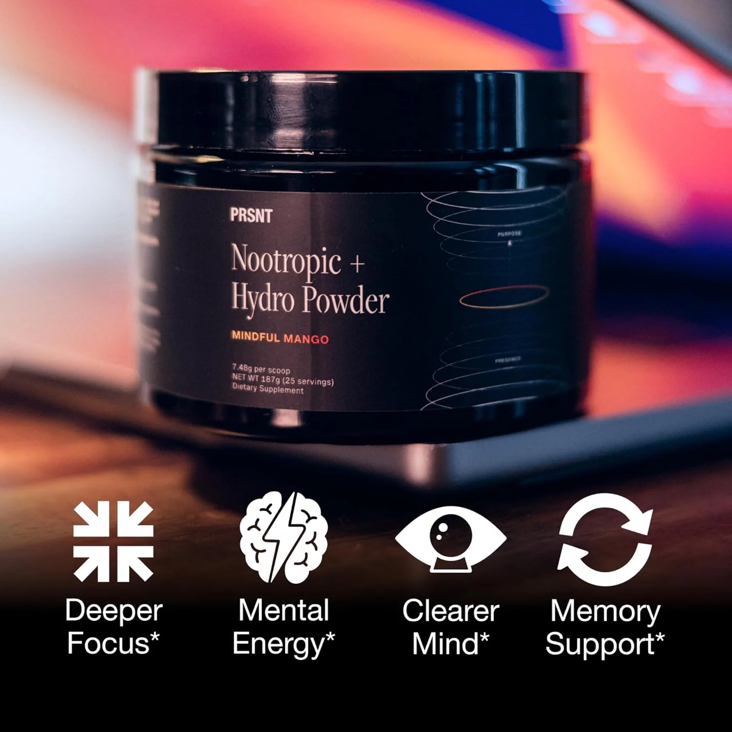 پودر افزایش تمرکز نوتراپیک PRSNT | انبه، ۲۵ سروینگ | بدون کافئین، بدون شکر | پشتیبانی از تمرکز، انرژی و وضوح ذهنی | ترکیب نوشیدنی نوتراپیک + الکترولیت برای هیدراتاسیون و تمرکز پودر افزایش تمرکز نوتراپیک PRSNT | انبه، ۲۵ سروینگ | بدون کافئین، بدون شکر | پشتیبانی از تمرکز، انرژی و وضوح ذهنی | ترکیب نوشیدنی نوتراپیک + الکترولیت برای هیدراتاسیون و تمرکز