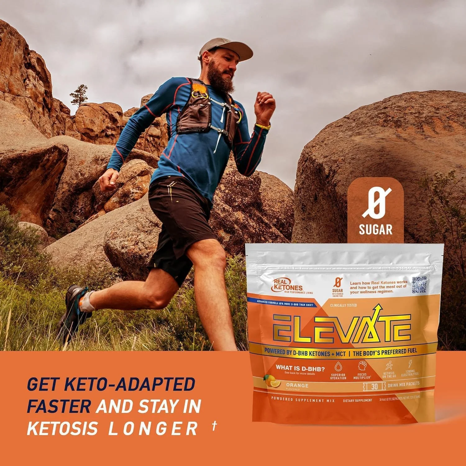 مخلوط نوشیدنی کتون های MCT و BHB بسته ای، پودر الکترولیت های کتو بدون شکر به همراه 4 الکترولیت اصلی به علاوه کتو BHB اختصاصی آبرسان - بسته 30 عددی پرتقالی