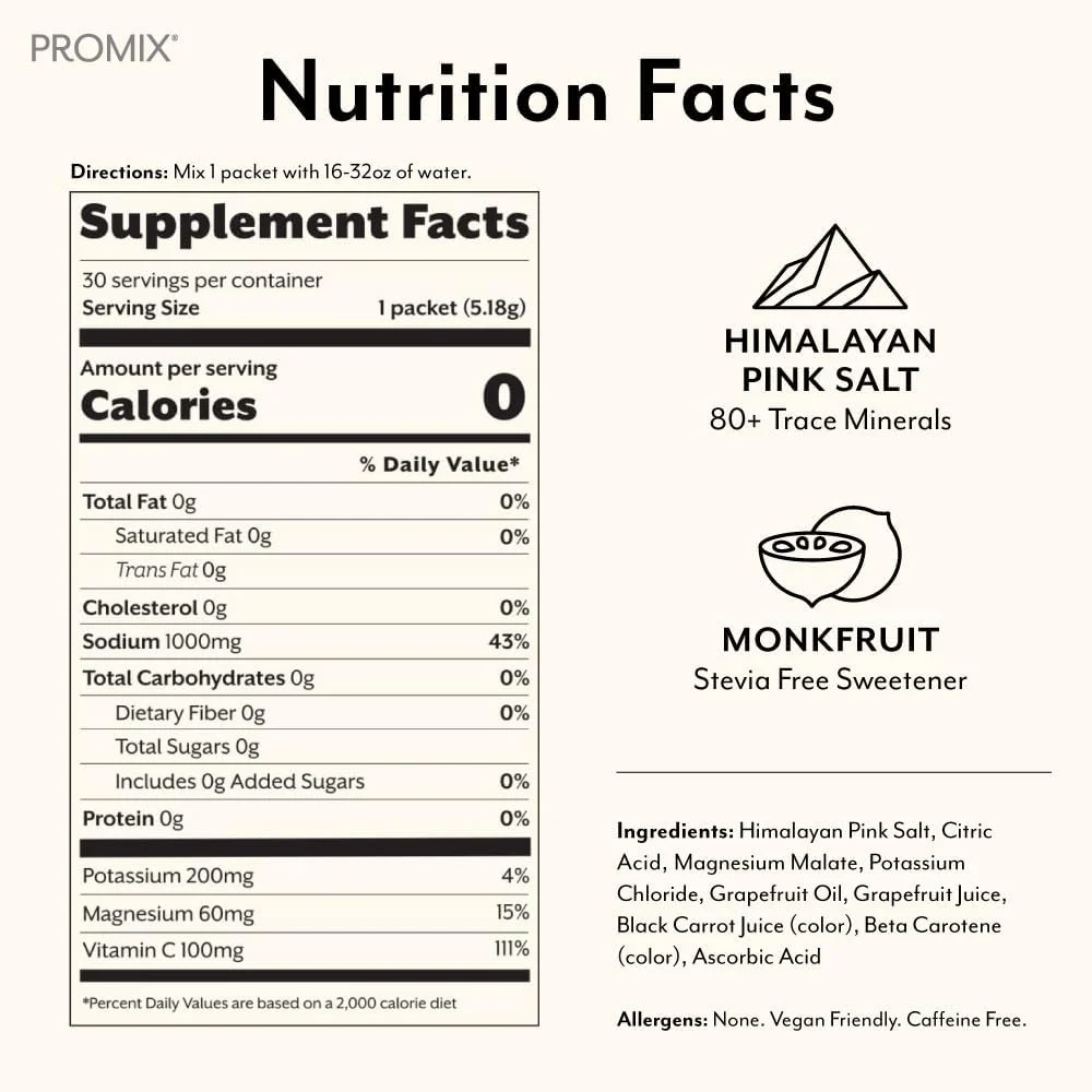 پودر الکترولیت پرو میکس نوتریشن | نمک صورتی هیمالیا، منیزیم، پتاسیم، ویتامین C | بدون شکر - 30 عدد
