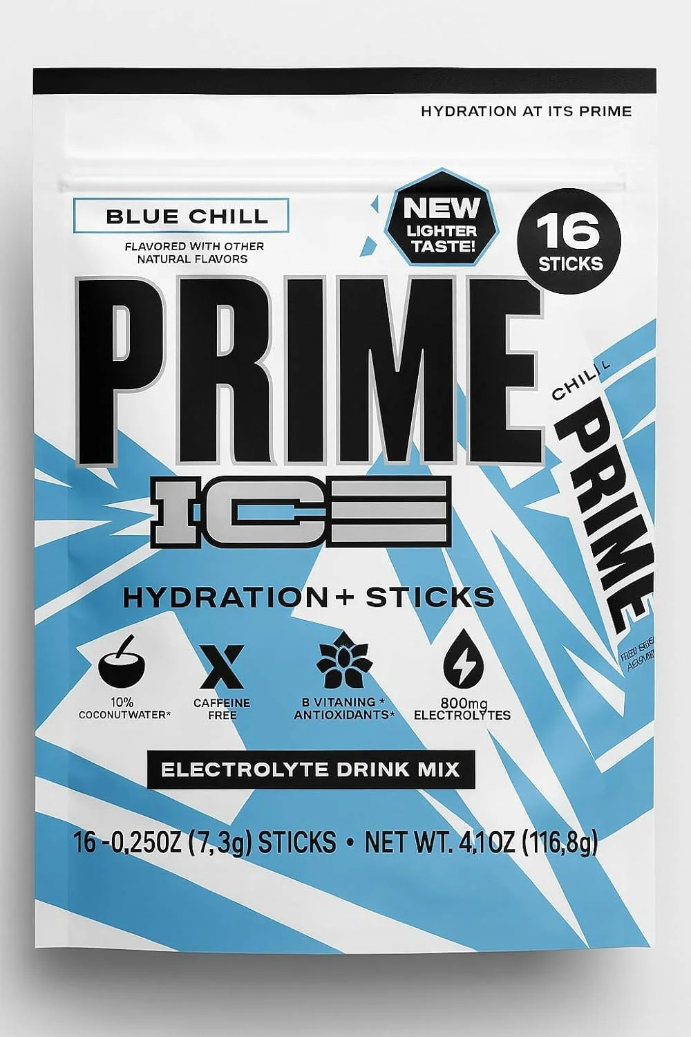 پودر هیدراتاسیون فوری PRIME، پودر الکترولیت قابل حمل، 250 میلی گرم BCAA، ویتامین های B، آنتی اکسیدان ها، کم شکر، بدون کافئین، وگان، 16 عدد